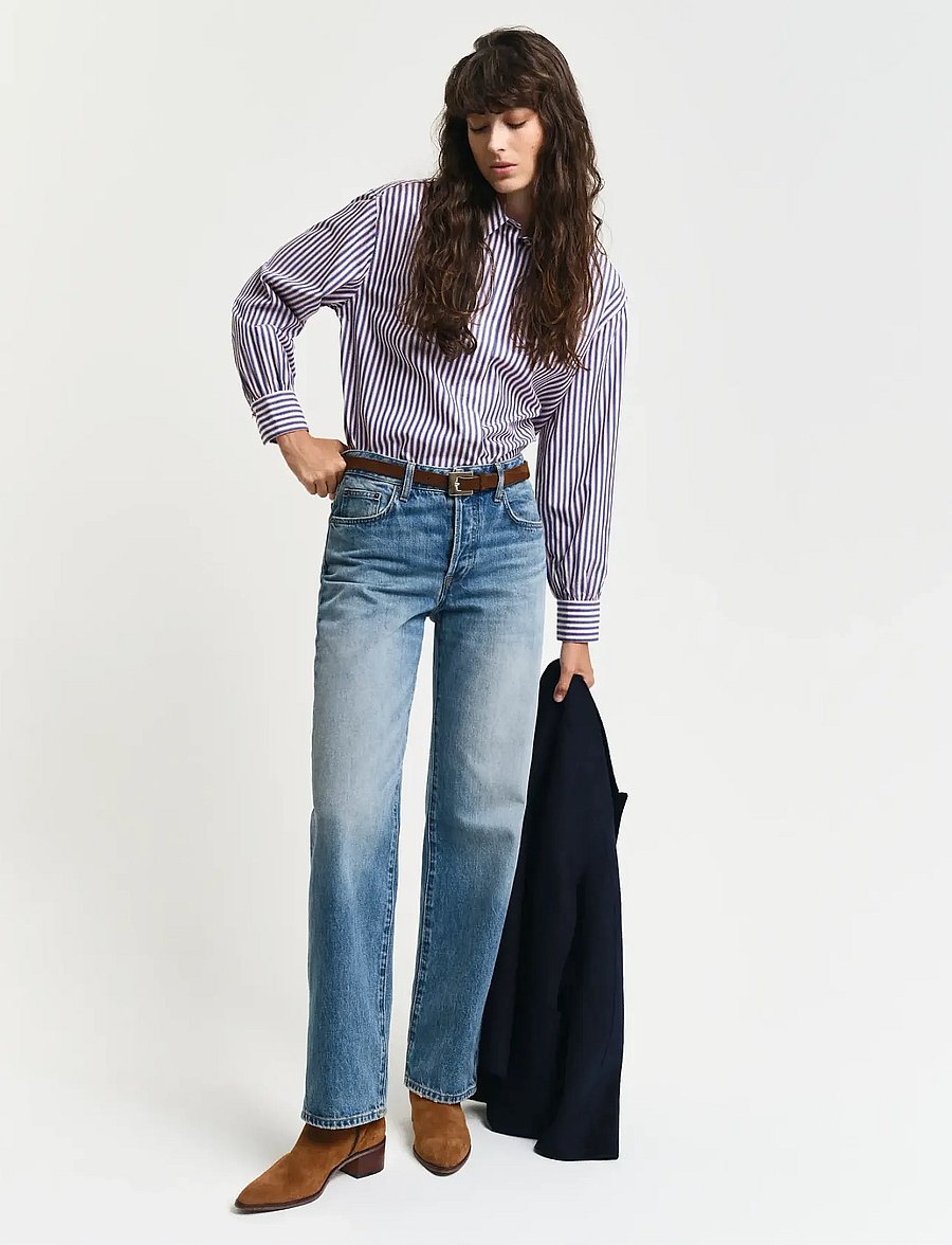 Gant - REL STRIPED VOLUME SLEEVE SHIRT - langärmlige hemden - white - 5