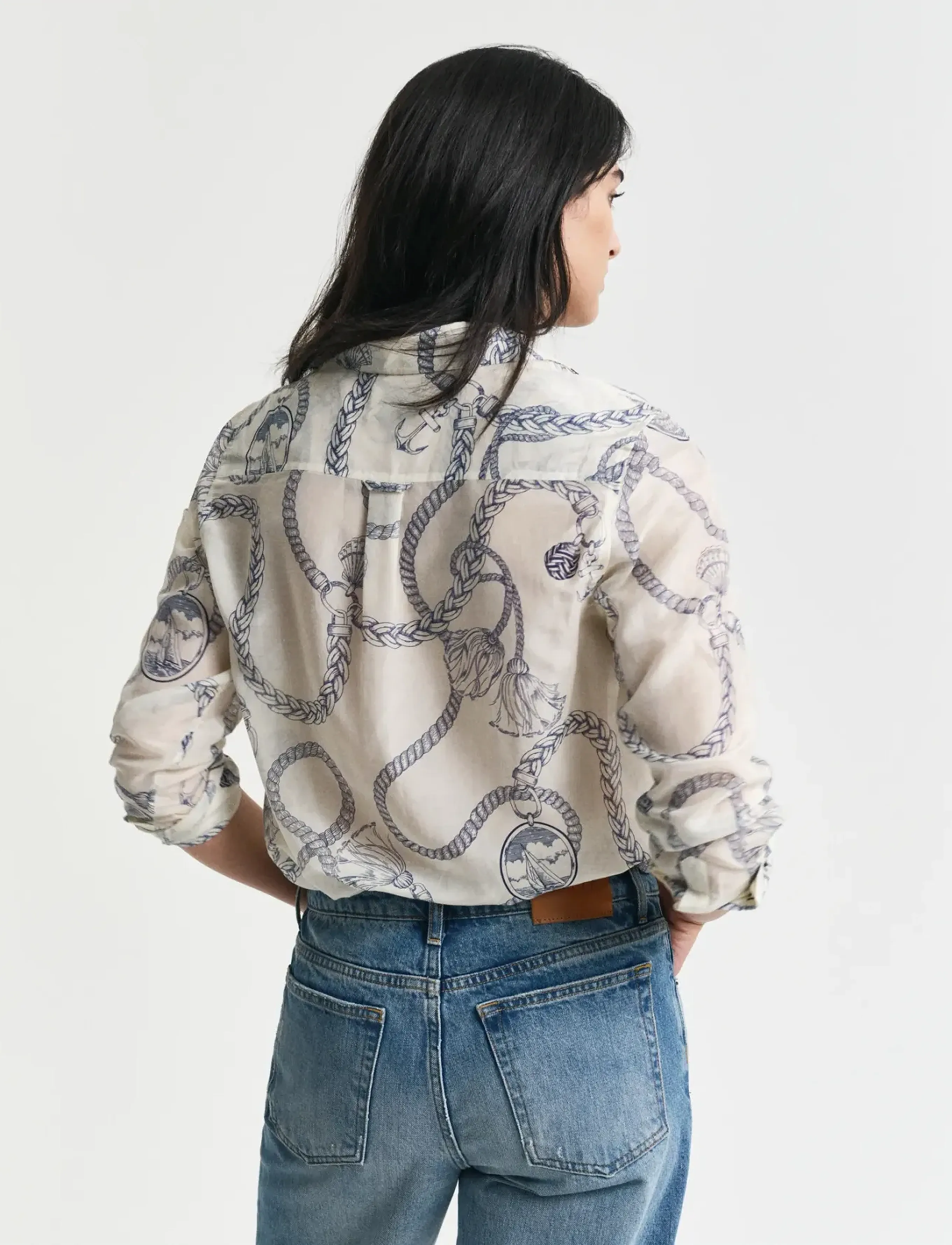 Gant - REG SAILING PRINT COT SILK SHIRT - cream - 3