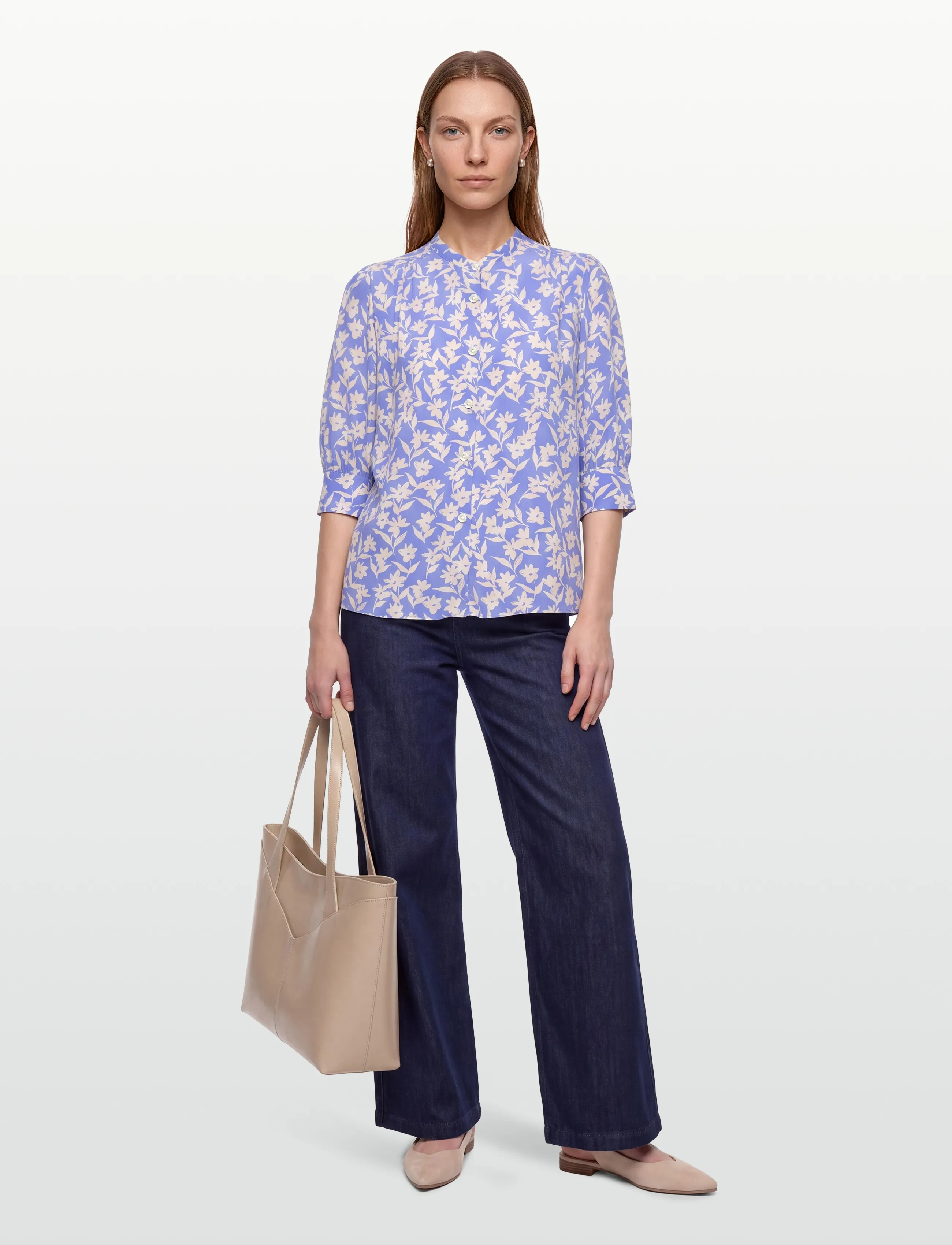 Gant Rel Floral Print Ss Blouse, Kvinder, Blomstret Bluse, Blå, Str: 46