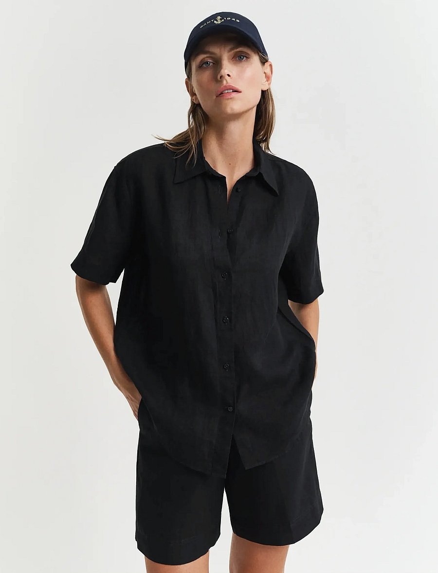 Gant - REL LINEN SS SHIRT - hørskjorter - black - 0