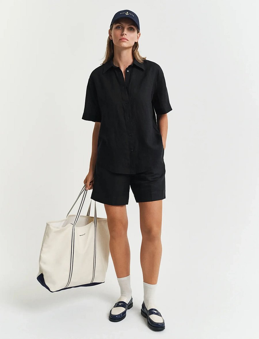 Gant - REL LINEN SS SHIRT - hørskjorter - black - 5