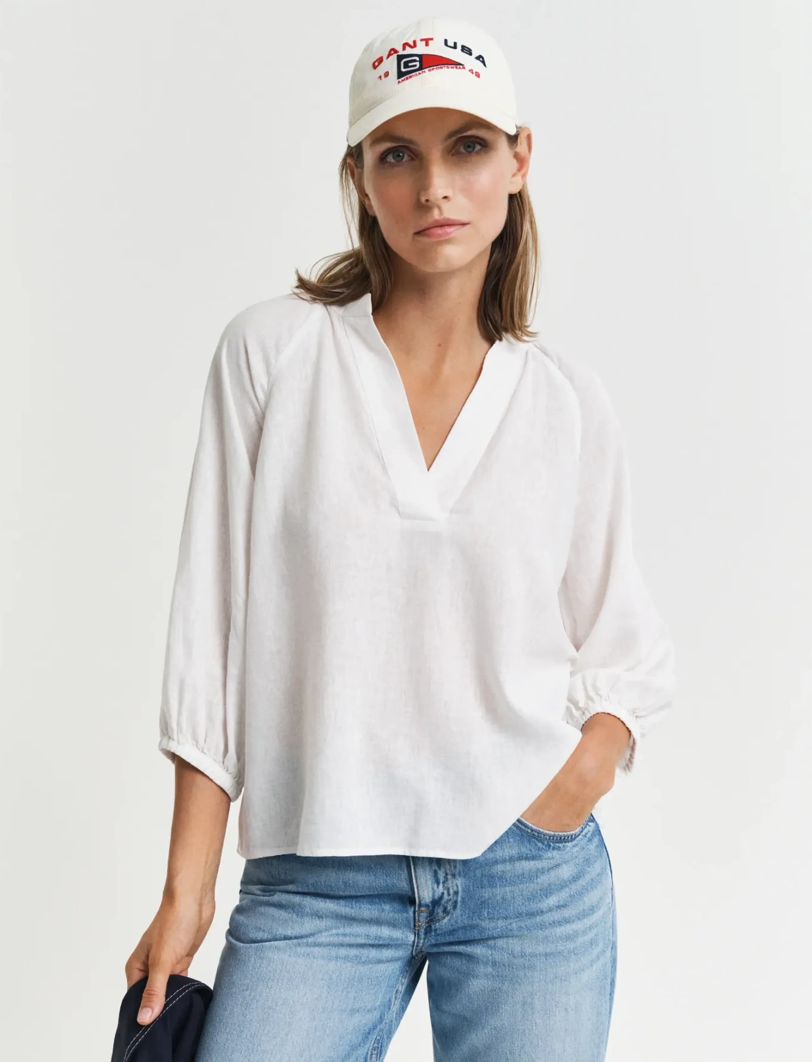 Gant LINEN SS BLOUSE - Blusen - WHITE / white