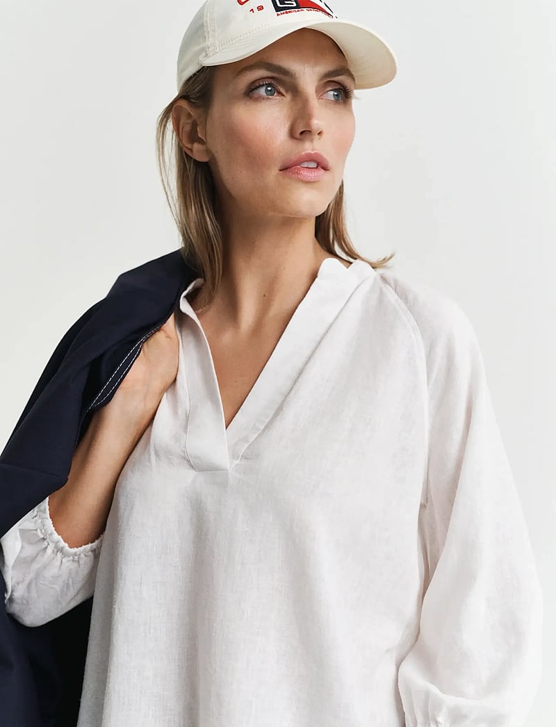 GANT - LINEN SS BLOUSE - langärmlige blusen - white - 4