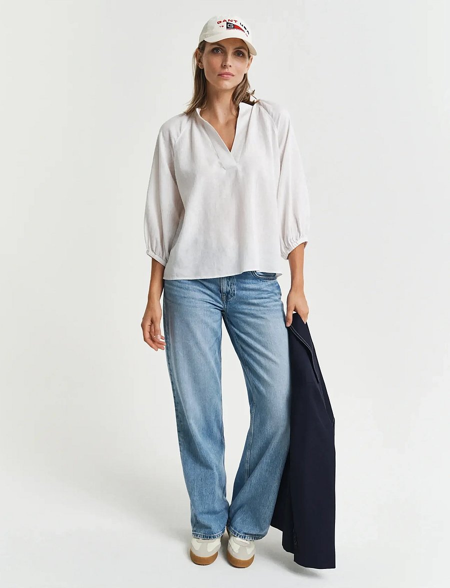 Gant - LINEN SS BLOUSE - langärmelige blusen - white - 5