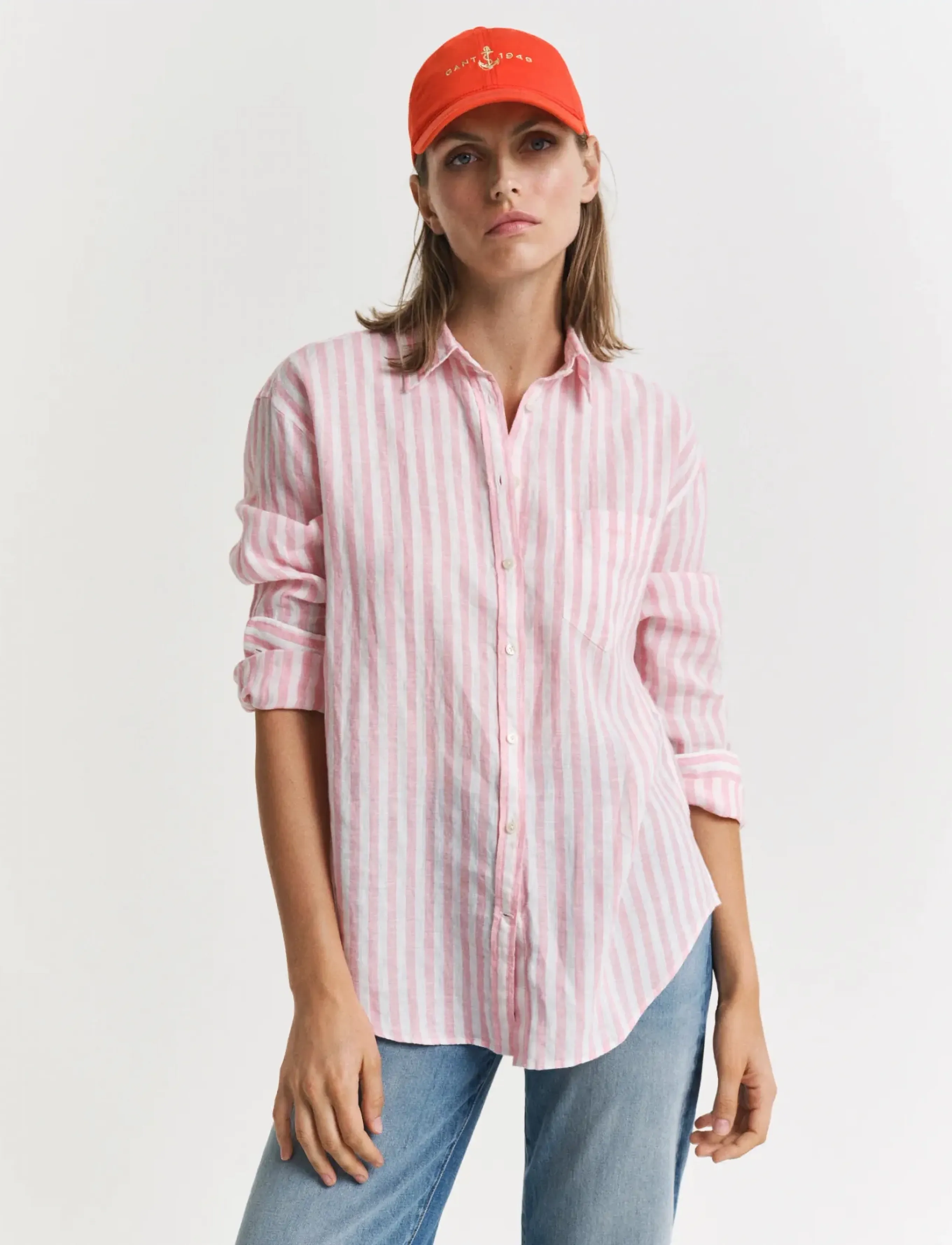Gant - REL STRIPED LINEN SHIRT - geranium pink - 4