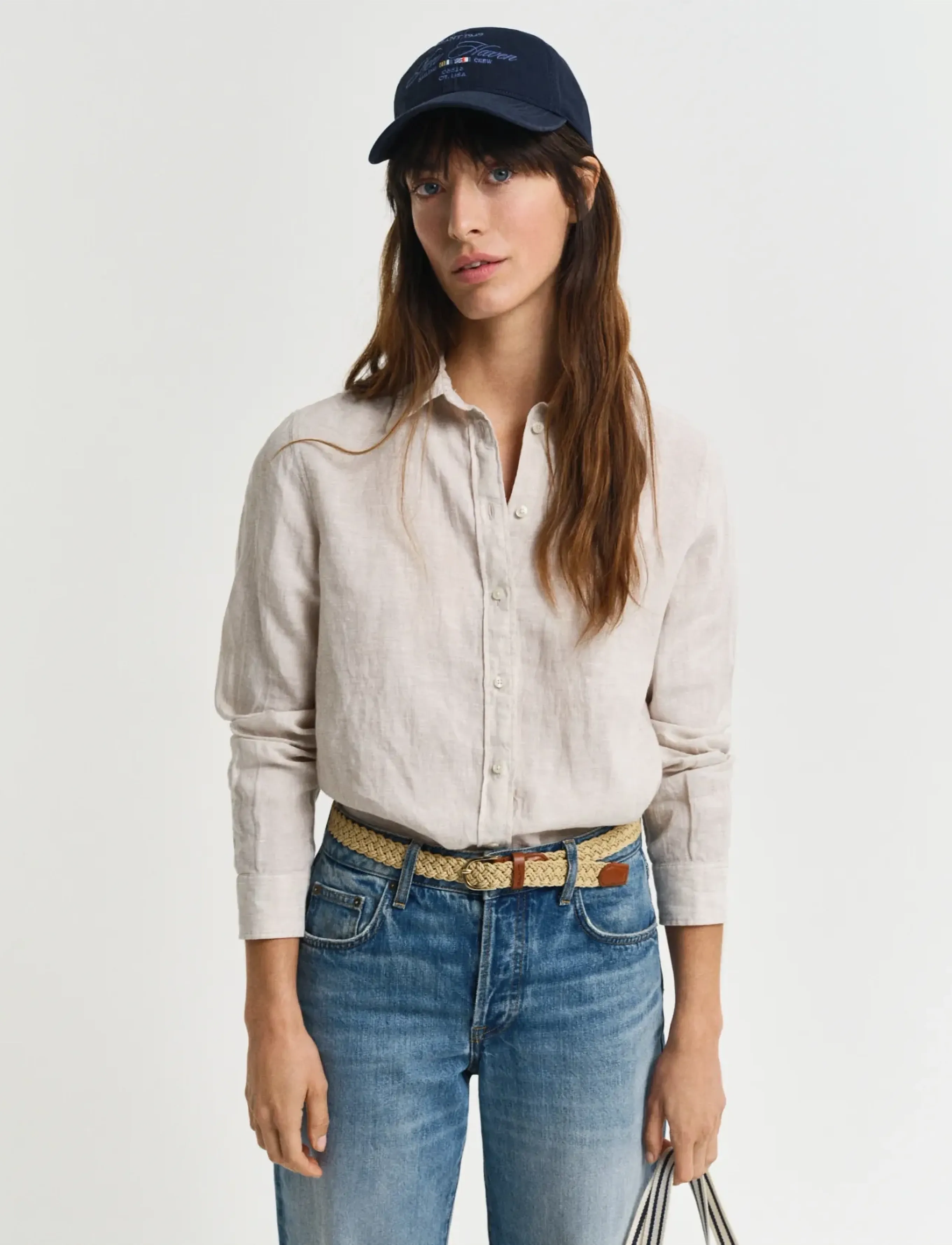 GANT REG LINEN SHIRT - Linased särgid - DRY SAND / cream