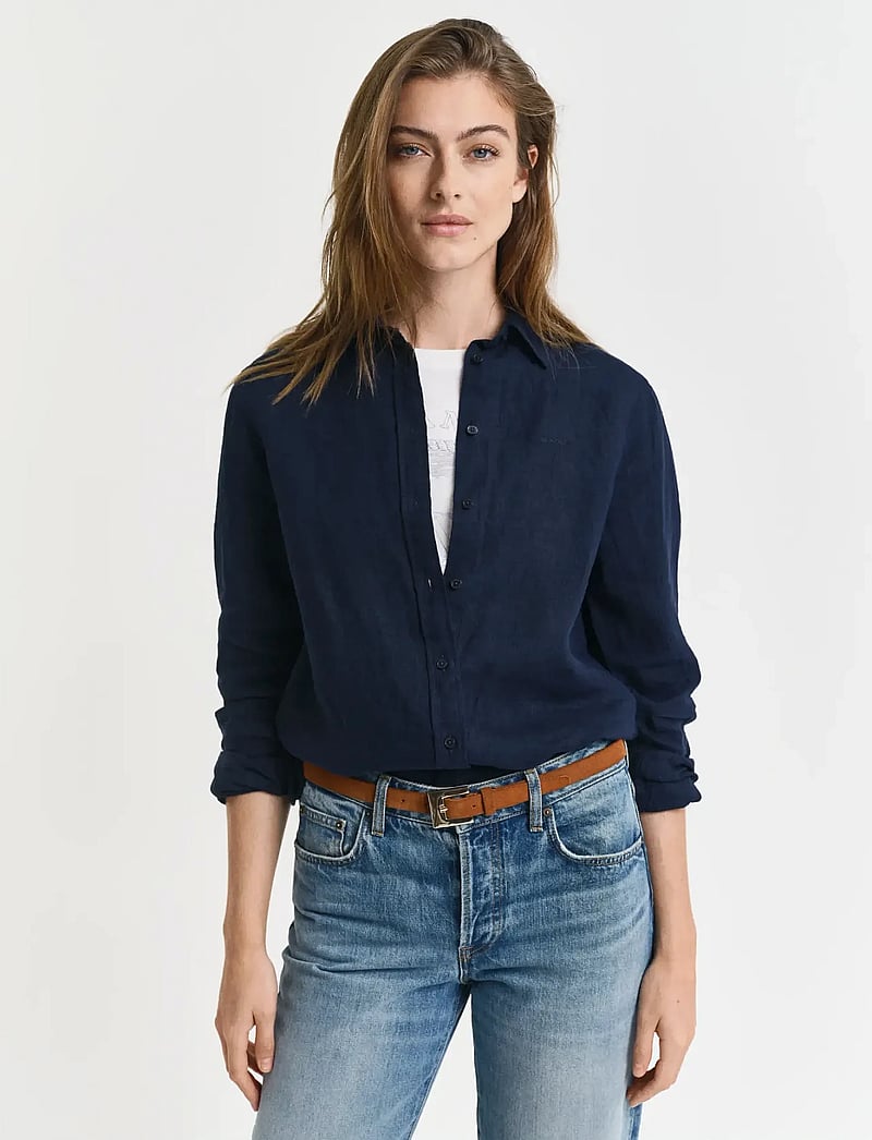 GANT - REG LINEN SHIRT - linen shirts - evening blue - 0