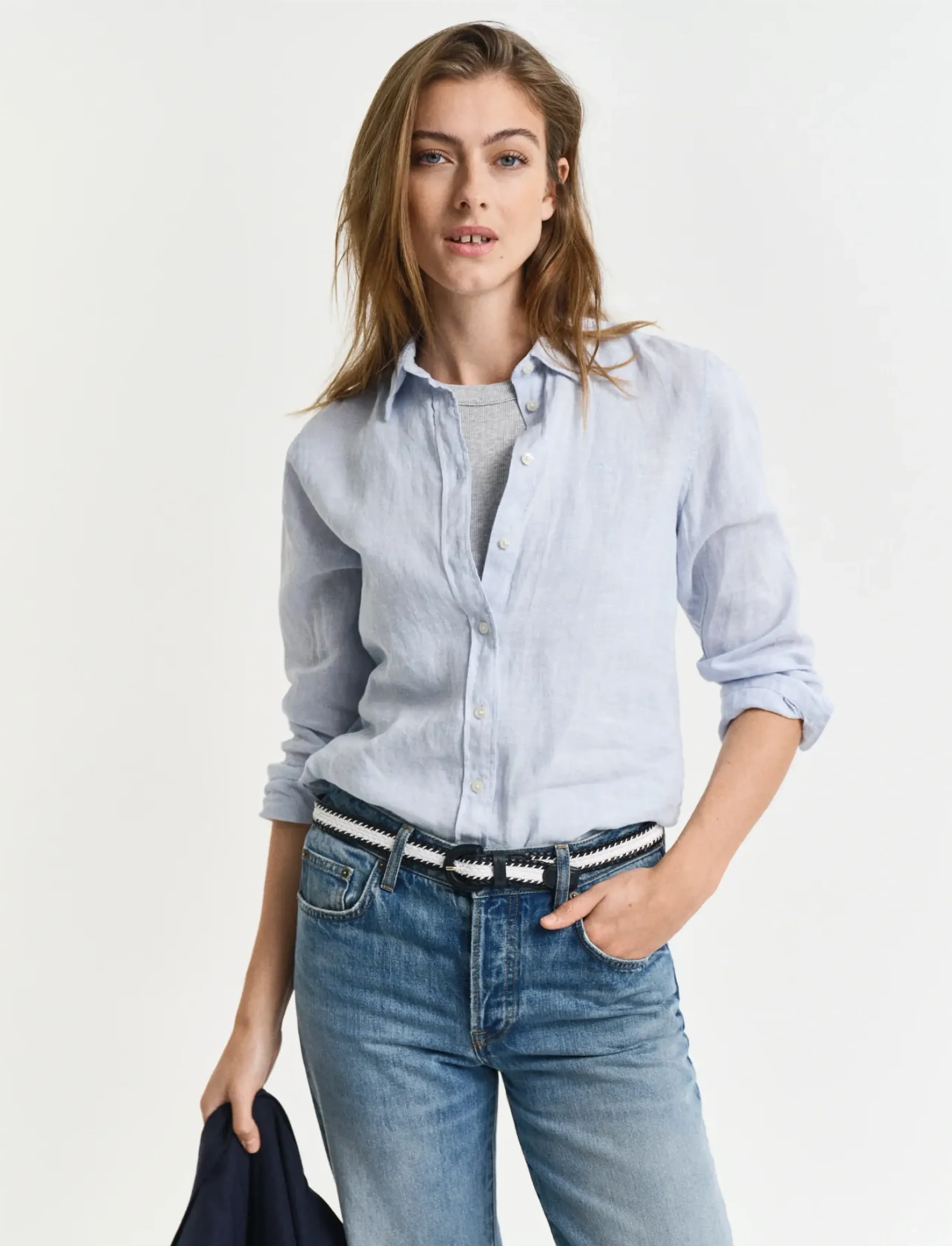 Gant Reg Linen Shirt, 44, Blue, Skjorter > Skjorter I Hør, Dame