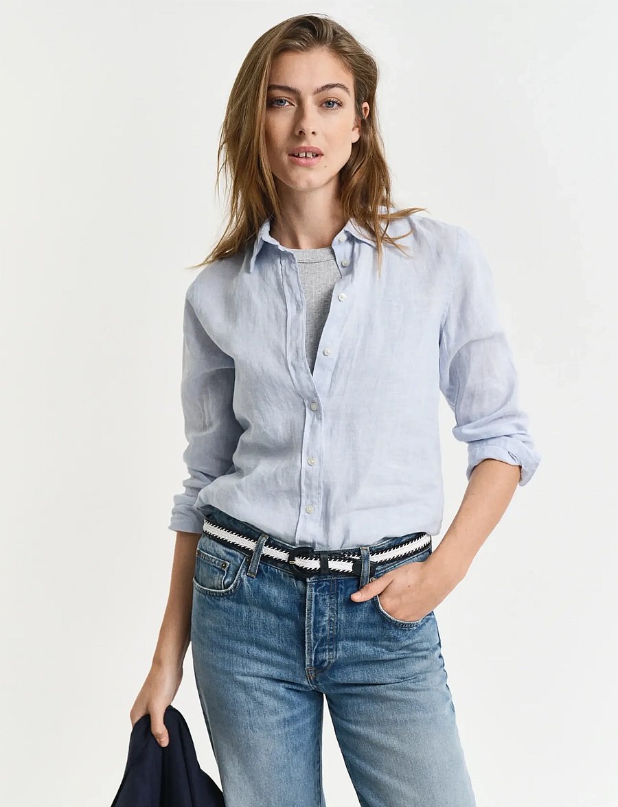 Gant - REG LINEN SHIRT - leinenhemden - light blue - 0