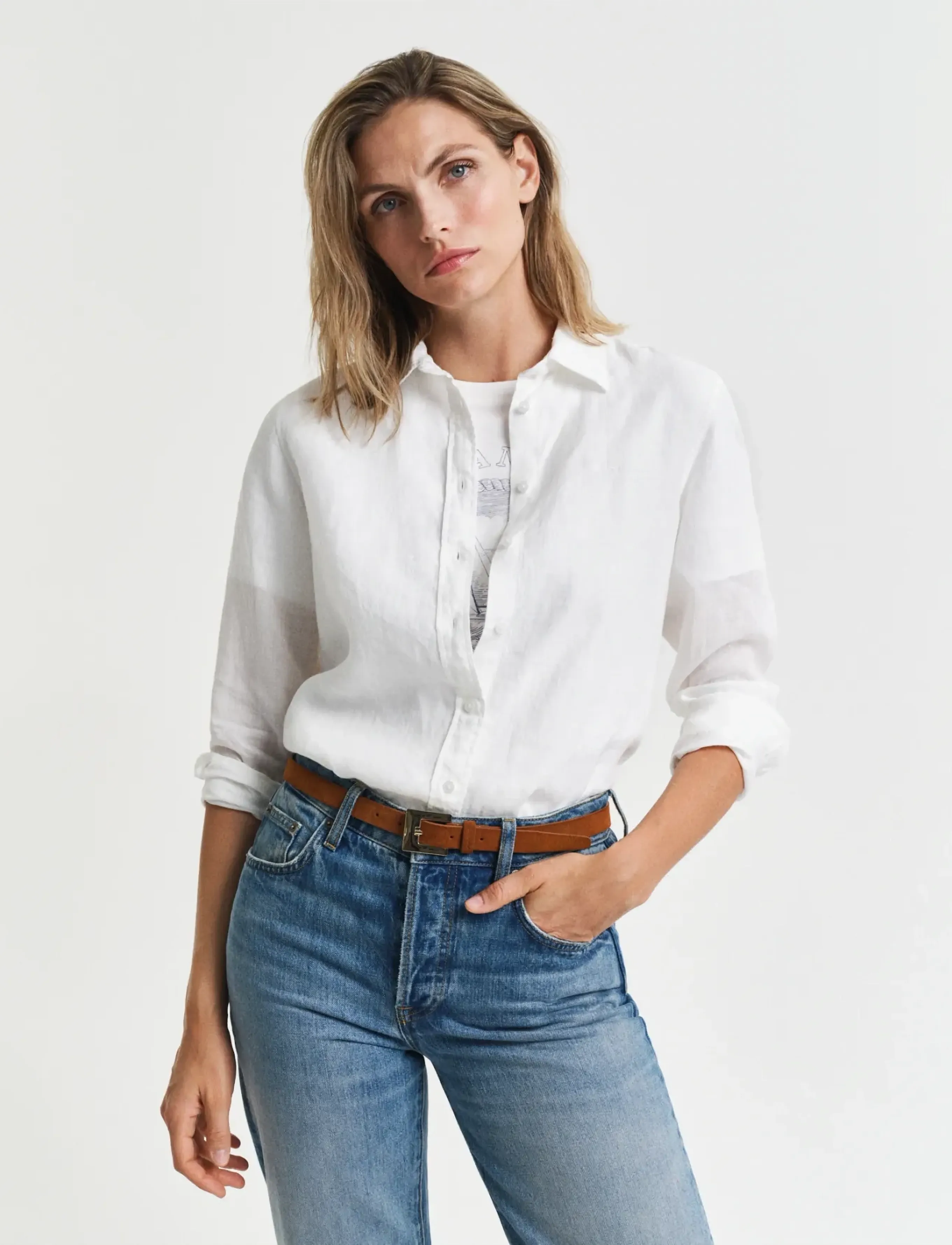 Gant Reg Linen Shirt, Langærmet Hørskjorte, Hvid, Str: 42
