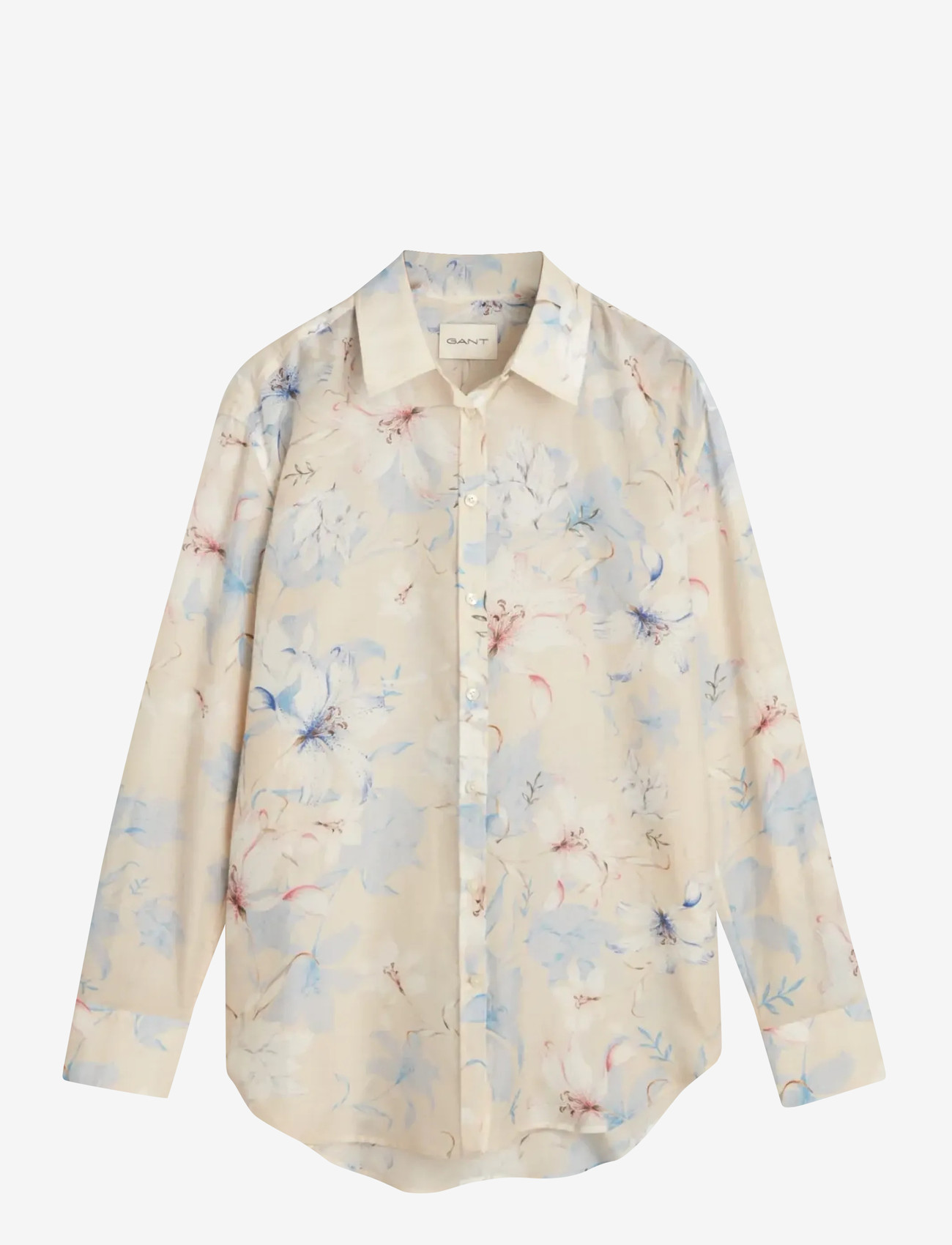 Gant - REL FLORAL PRINT COT SILK SHIRT - long-sleeved shirts - putty - 1