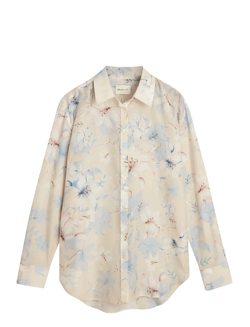 Gant - REL FLORAL PRINT COT SILK SHIRT - long-sleeved shirts - putty - 1