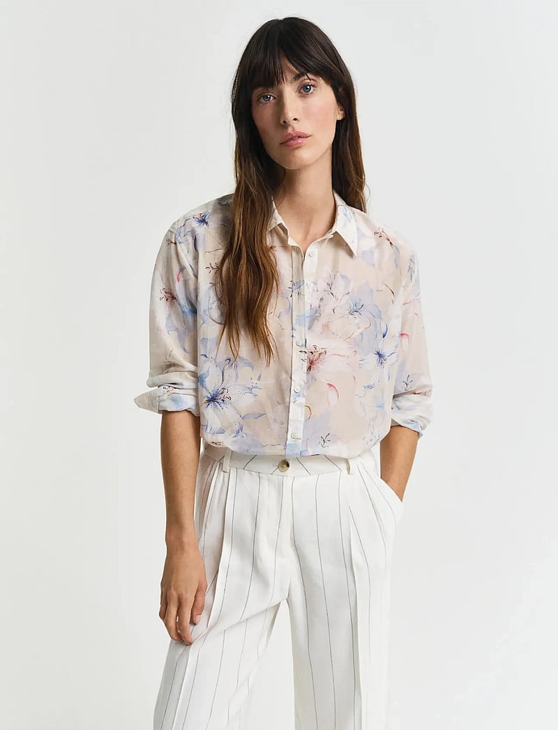 Gant - REL FLORAL PRINT COT SILK SHIRT - long-sleeved shirts - putty - 0