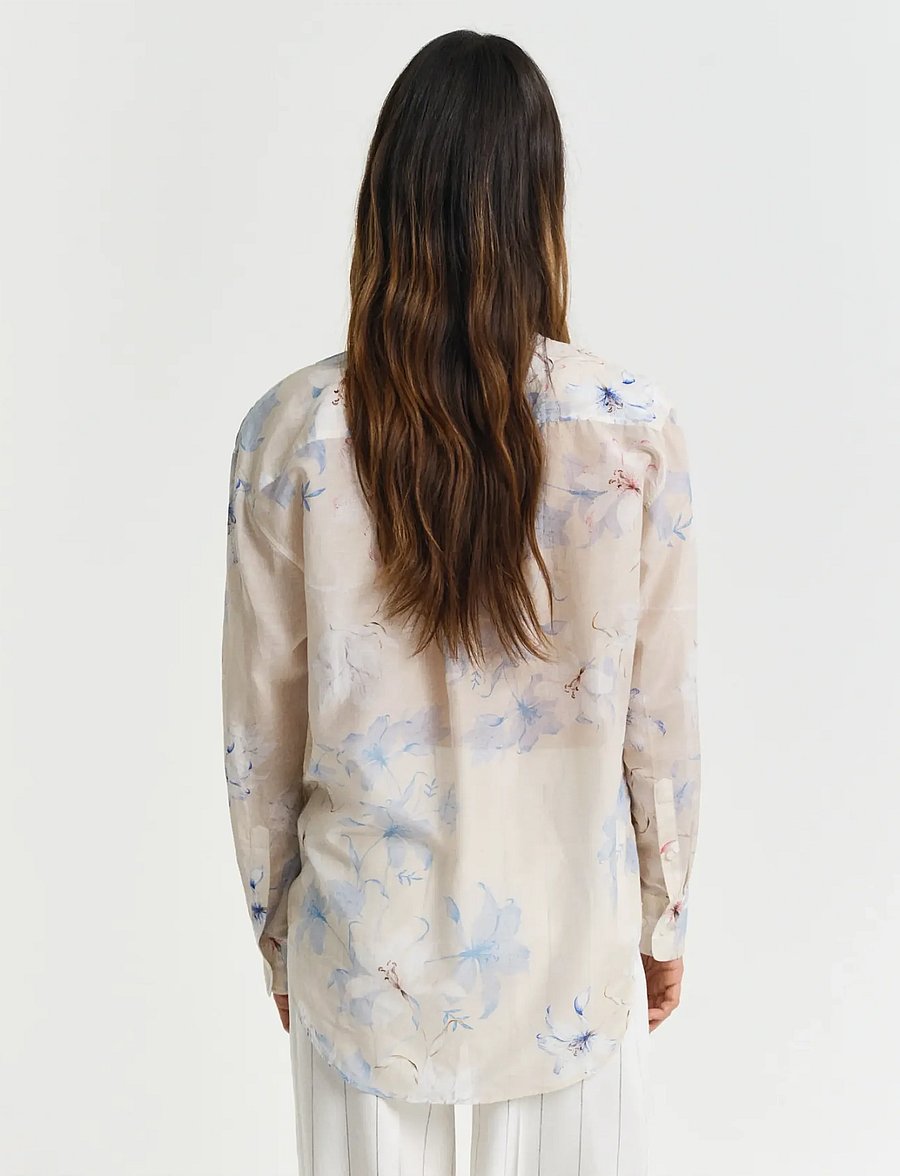 Gant - REL FLORAL PRINT COT SILK SHIRT - krekli ar garām piedurknēm - putty - 2