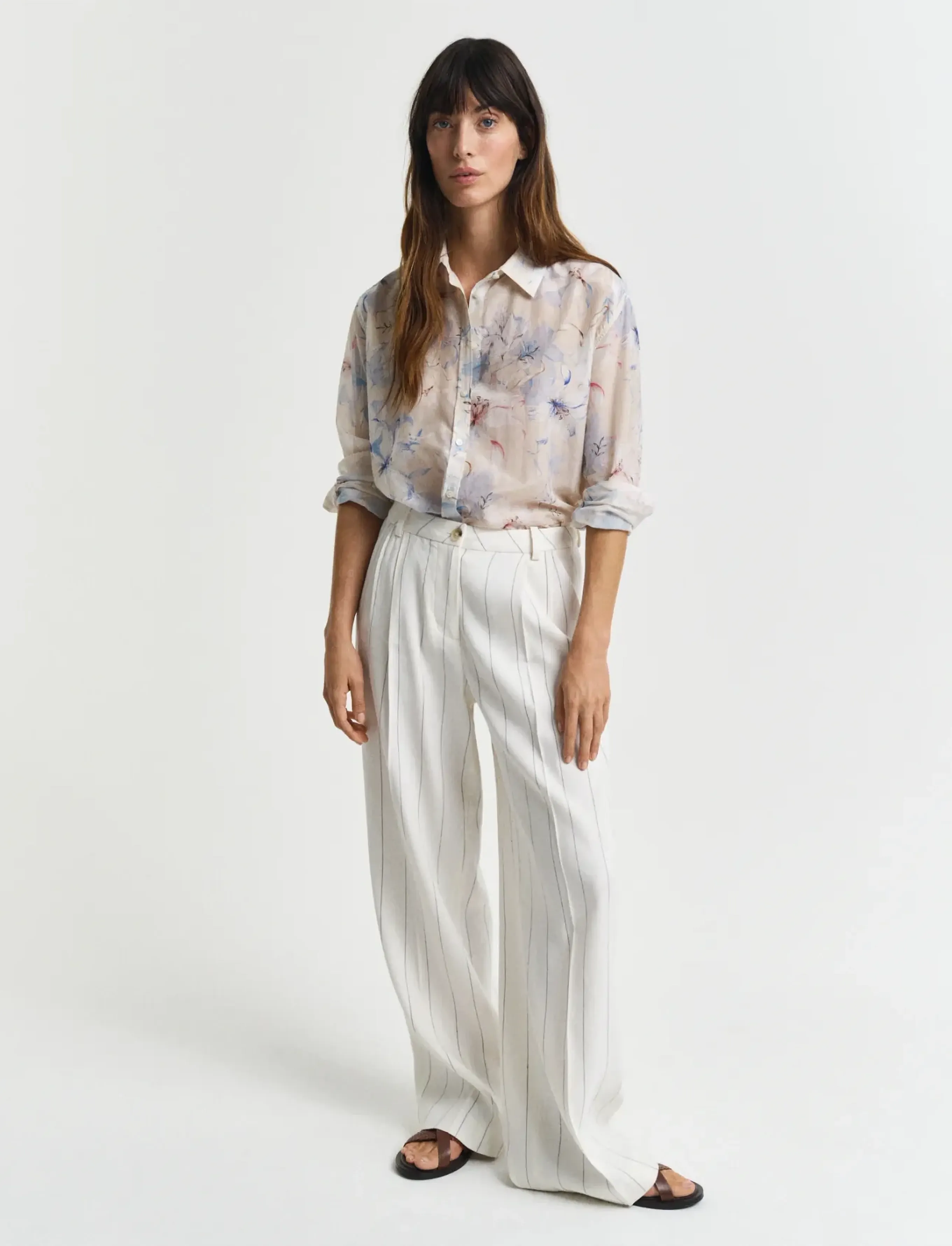 Gant - REL FLORAL PRINT COT SILK SHIRT - krekli ar garām piedurknēm - putty - 4