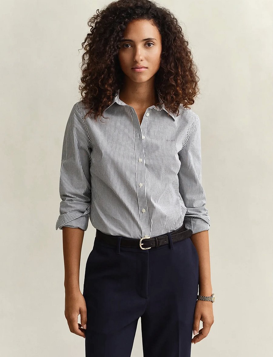 Gant - SLIM STRIPED POPLIN SHIRT - langærmede skjorter - evening blue - 0