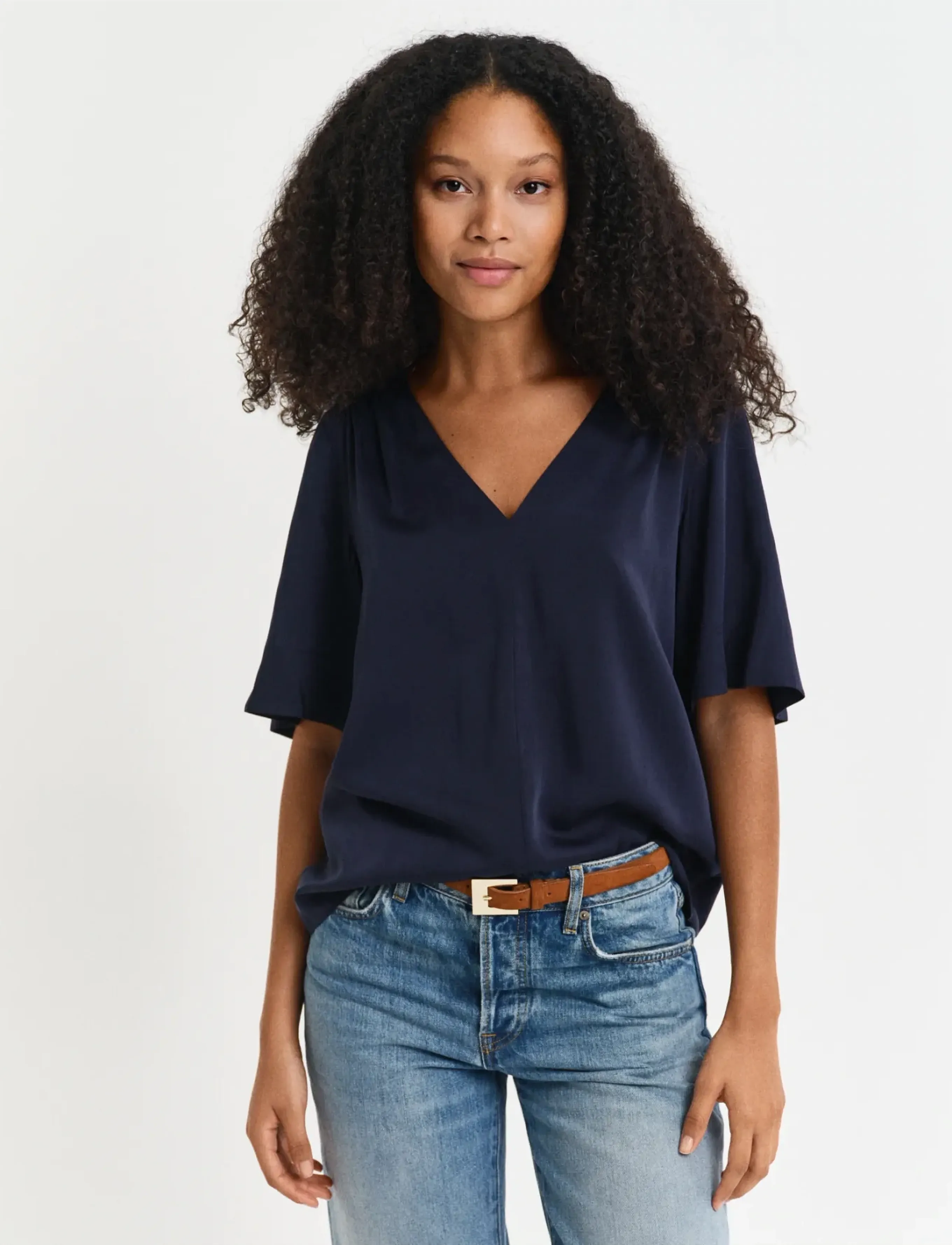 Gant Ss Blouse, Kvinder, Kortærmet Bluse, Navy, Str: 46