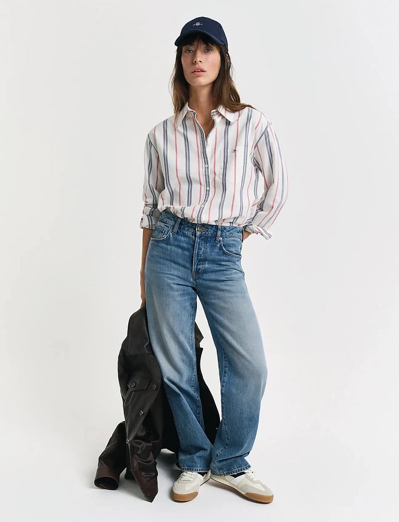 GANT - REL ARCHIVE OXFORD STRIPED SHIRT - långärmade skjortor - eggshell - 5