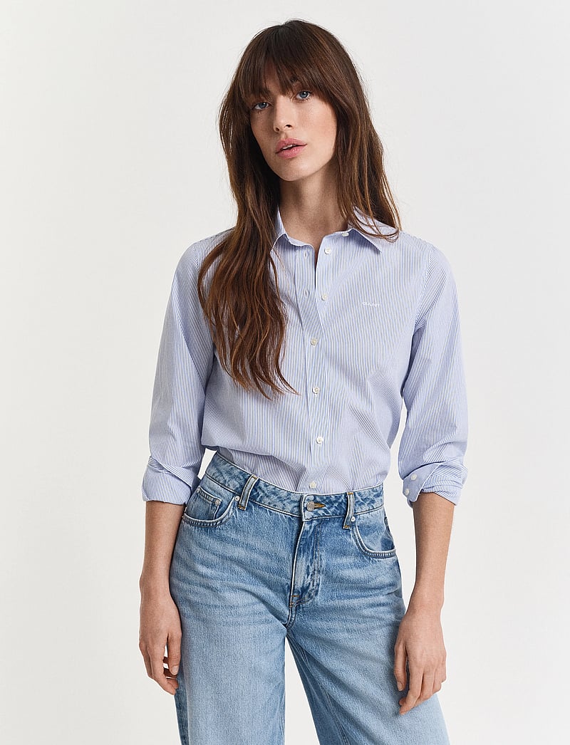 Gant - REG CLASSIC POPLIN STRIPED SHIRT - langärmlige hemden - perfect blue - 0