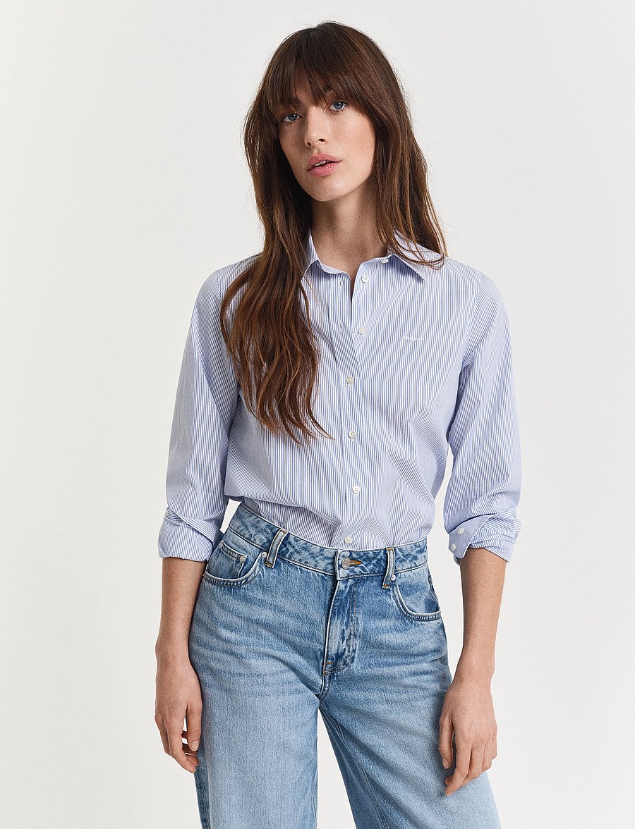 Gant - REG CLASSIC POPLIN STRIPED SHIRT - langärmlige hemden - perfect blue - 0