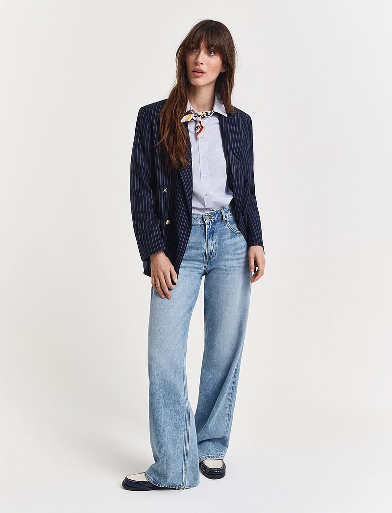 Gant - REG CLASSIC POPLIN STRIPED SHIRT - langärmlige hemden - perfect blue - 5
