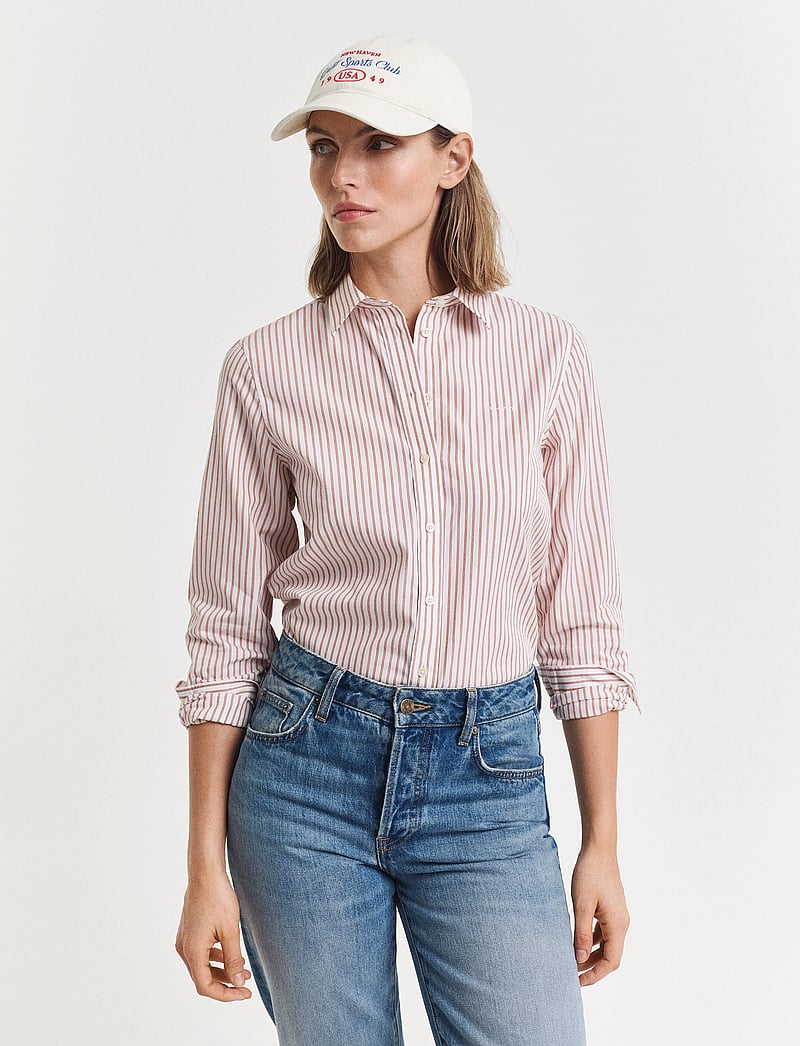 GANT - REG CLASSIC POPLIN STRIPED SHIRT - langärmlige hemden - salmon - 0