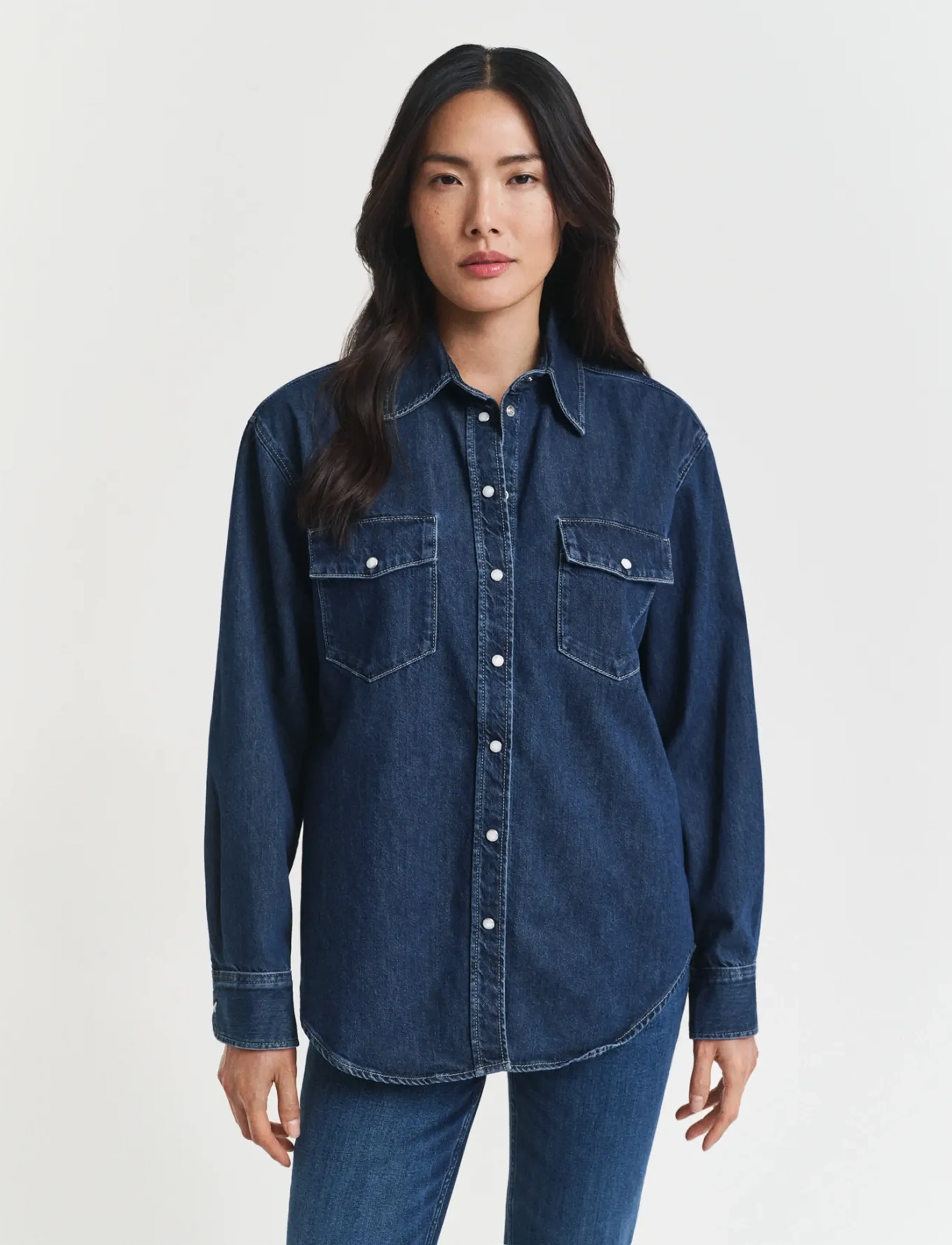 Gant Rel Pocket Denim Shirt, 34, Blue, Skjorter > Denim-Skjorter, Dame