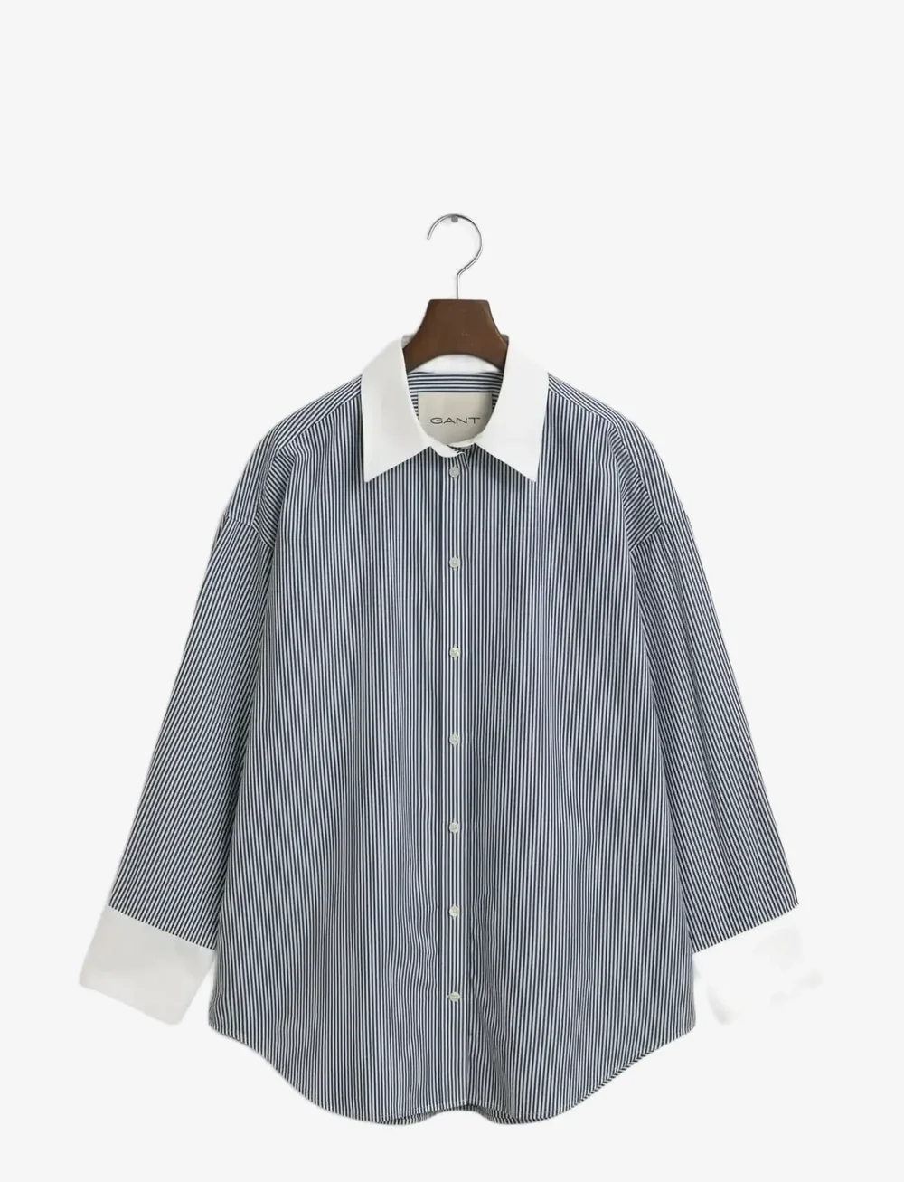 GANT - OS CONTRAST COLLAR STRIPED SHIRT - langærmede skjorter - persian blue - 1