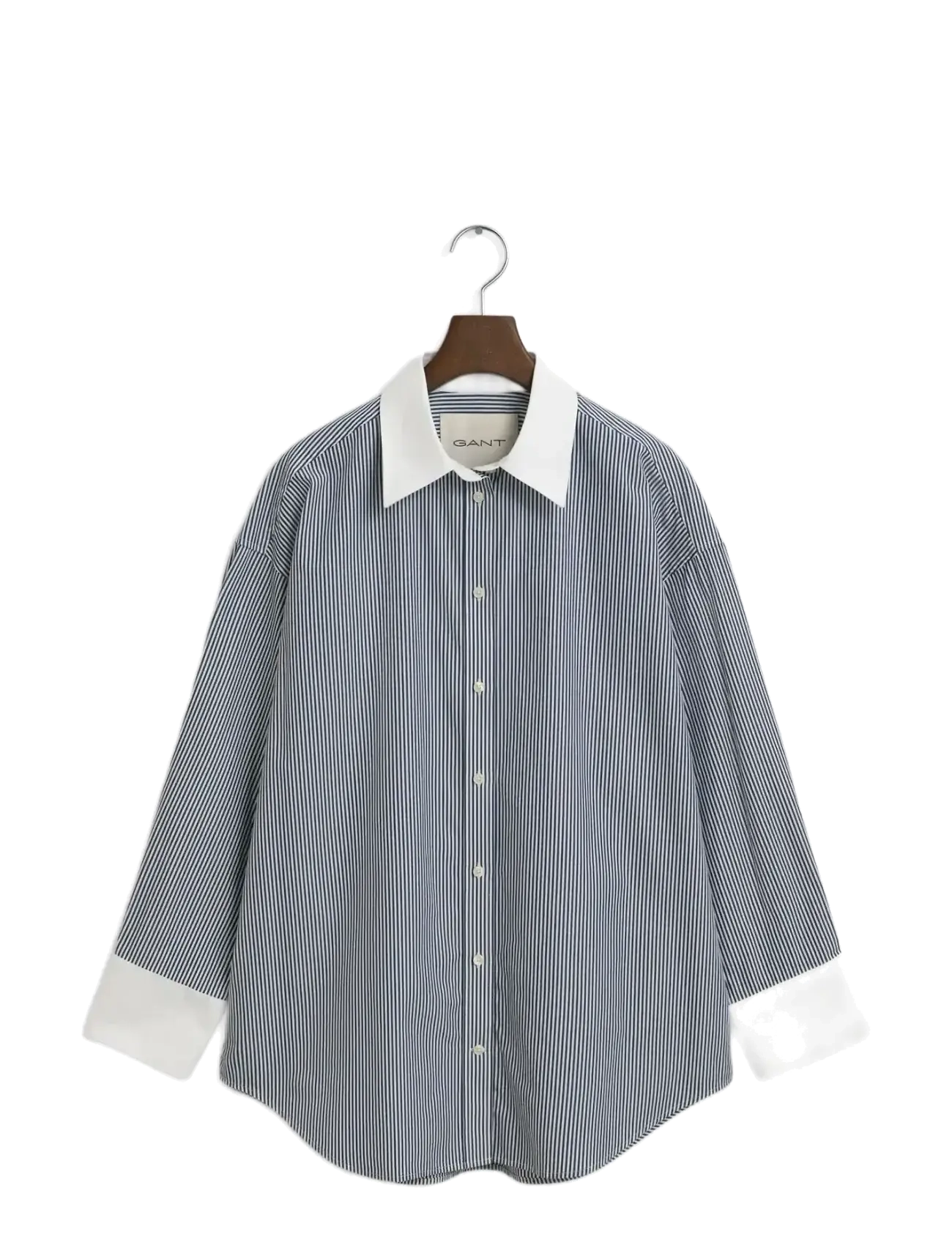 Gant - OS CONTRAST COLLAR STRIPED SHIRT - krekli ar garām piedurknēm - persian blue - 1