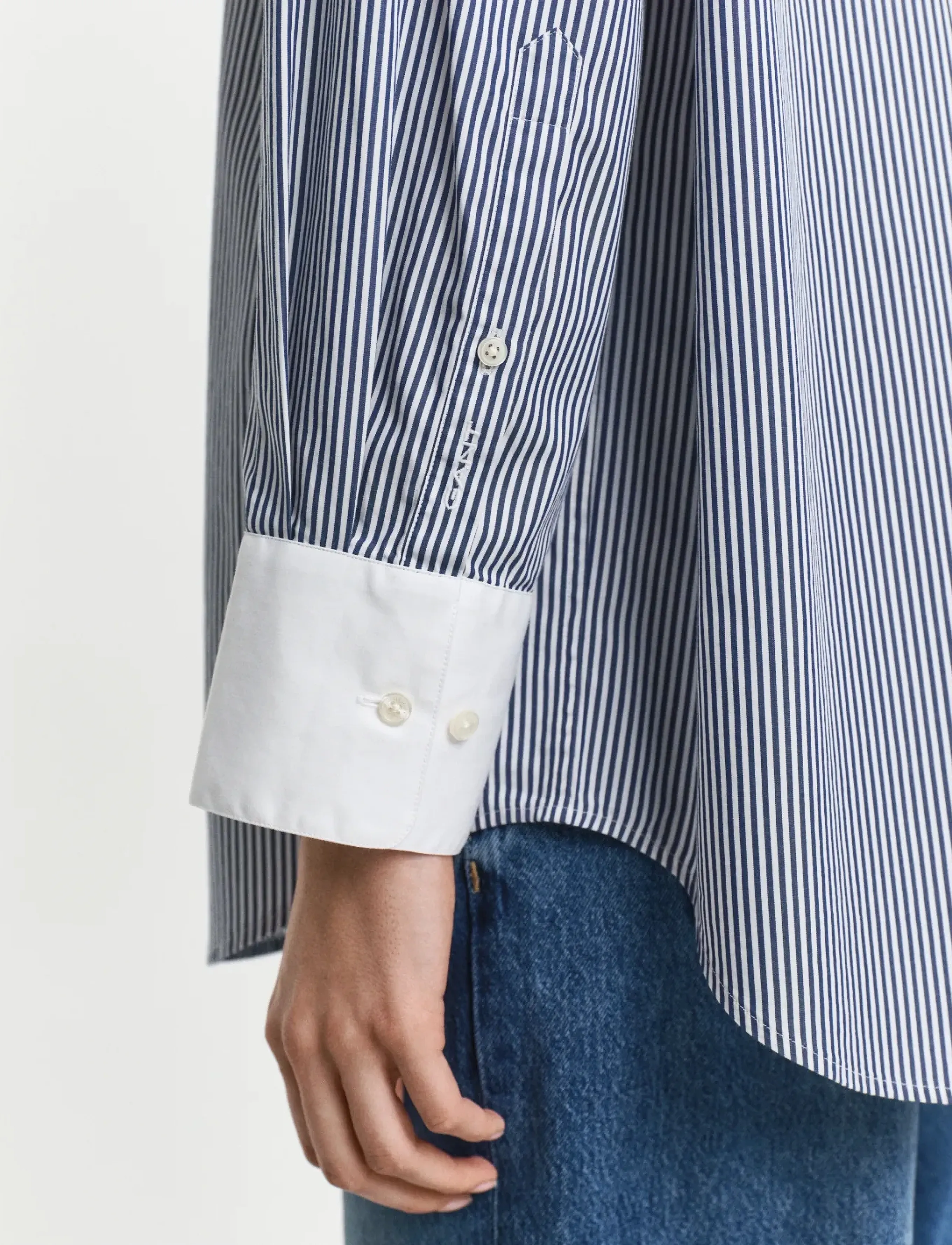 Gant - OS CONTRAST COLLAR STRIPED SHIRT - krekli ar garām piedurknēm - persian blue - 2