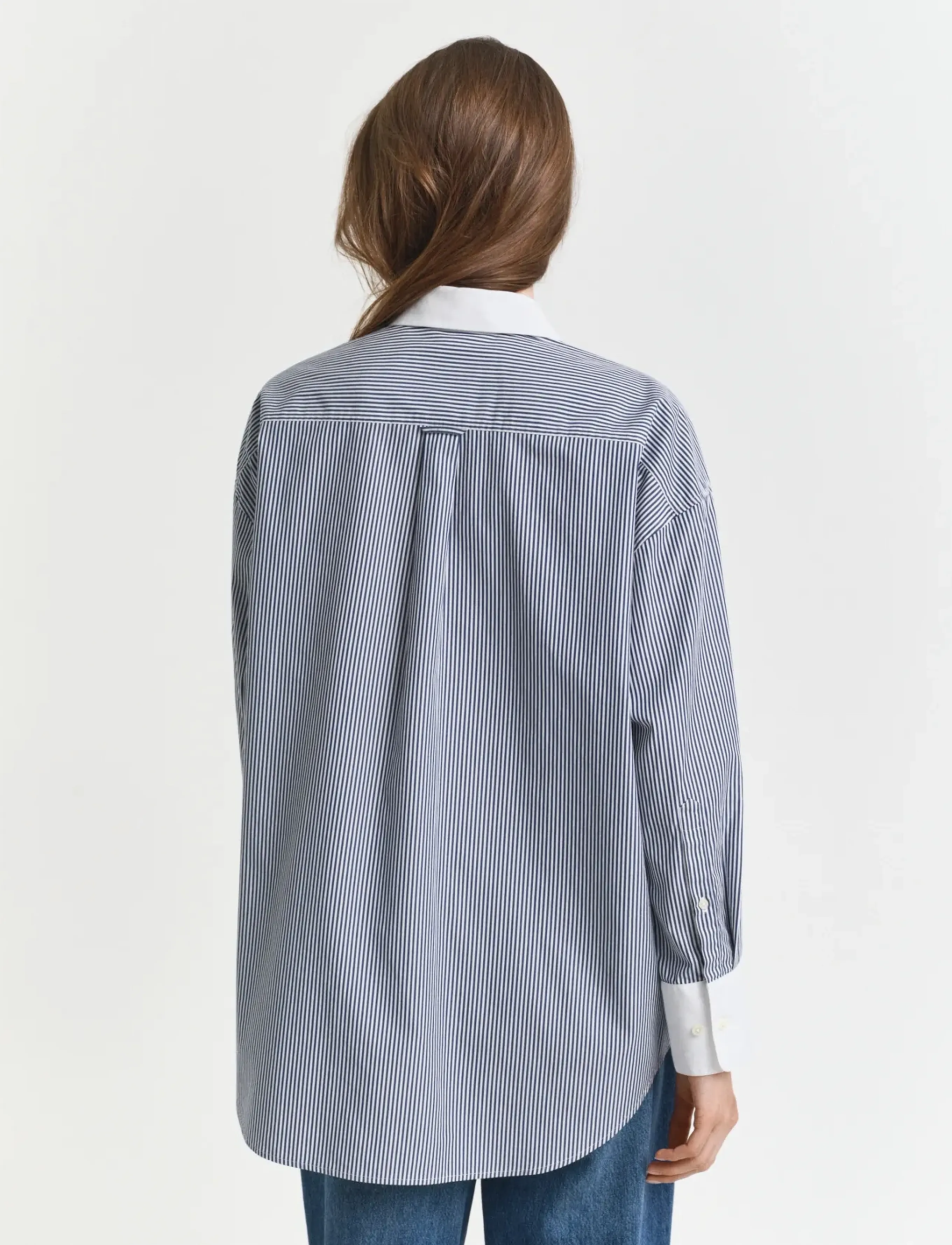 Gant - OS CONTRAST COLLAR STRIPED SHIRT - krekli ar garām piedurknēm - persian blue - 4