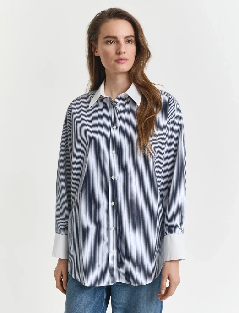 GANT - OS CONTRAST COLLAR STRIPED SHIRT - langærmede skjorter - persian blue - 5