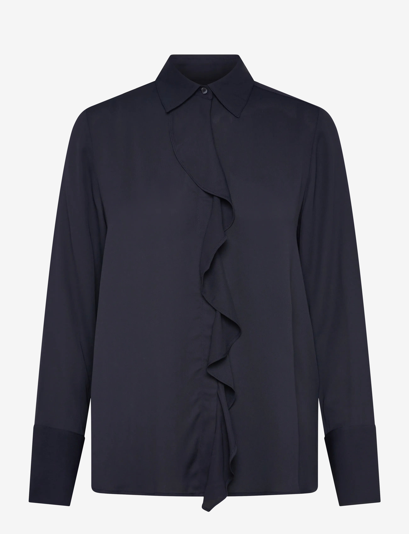 GANT - REG CREPE VISCOSE RUFFLE BLOUSE - långärmade skjortor - evening blue - 0