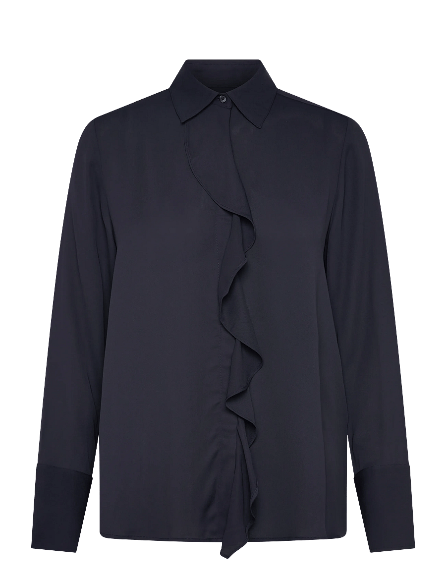 Gant - REG CREPE VISCOSE RUFFLE BLOUSE - langärmlige hemden - evening blue - 0