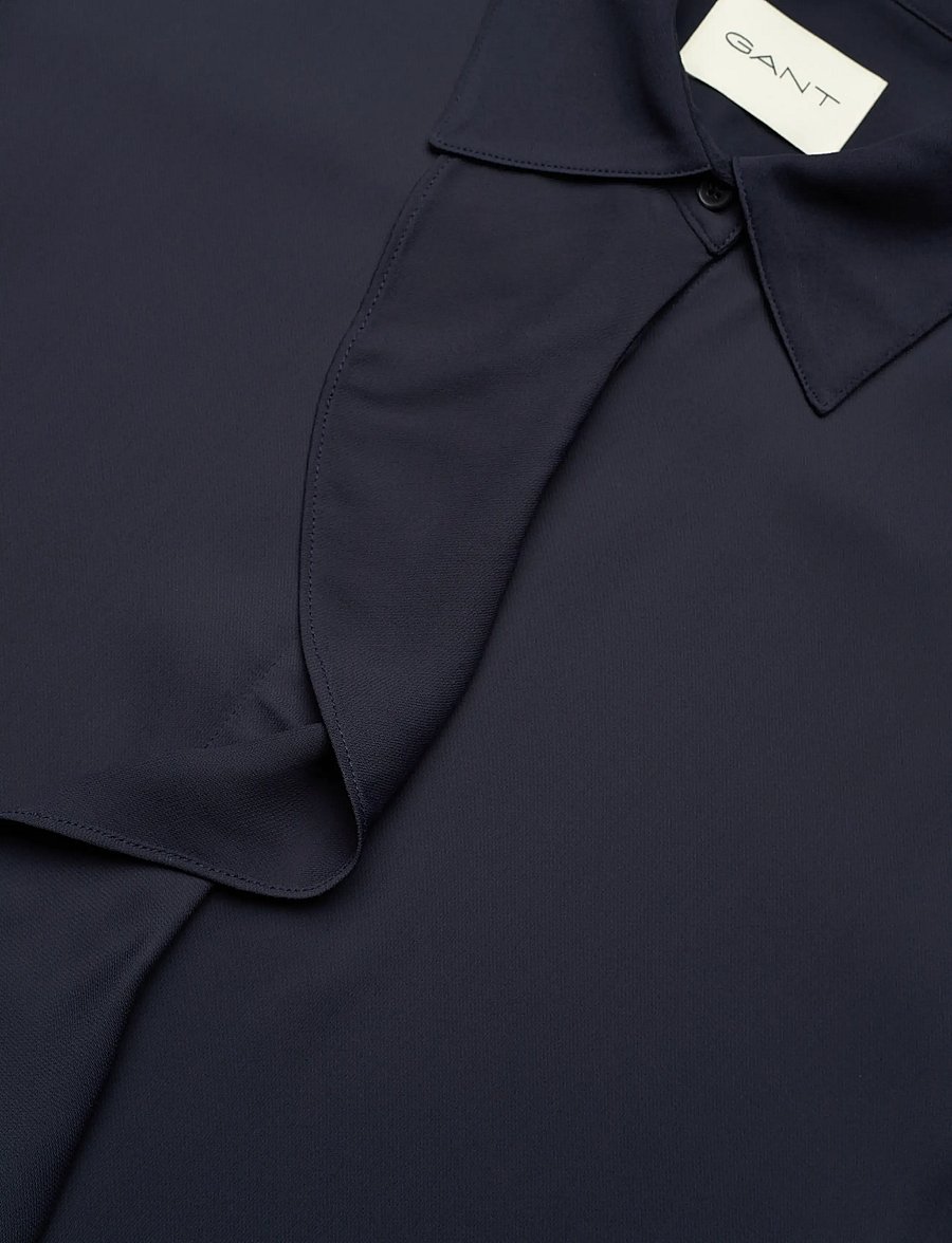 Gant - REG CREPE VISCOSE RUFFLE BLOUSE - langärmlige hemden - evening blue - 2