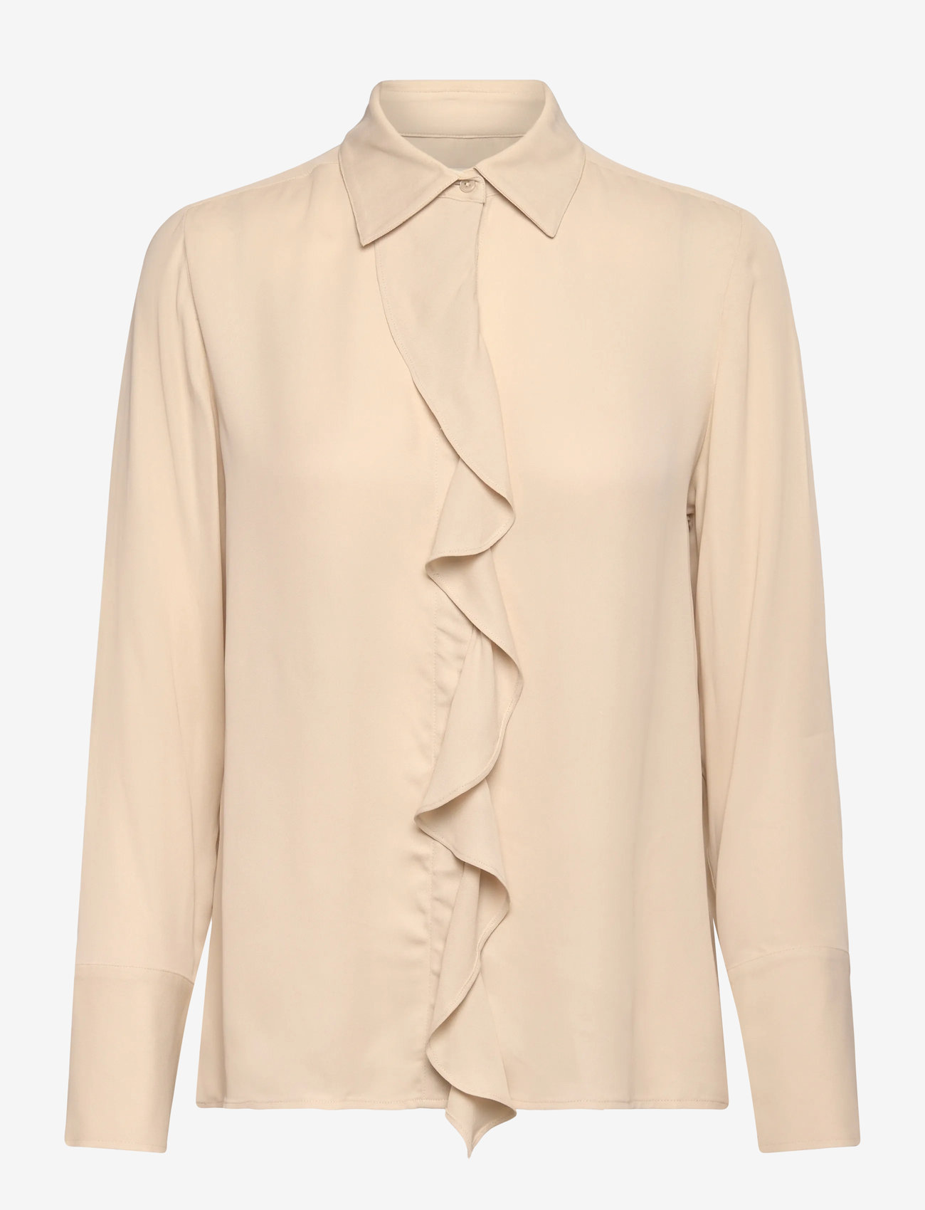 GANT - REG CREPE VISCOSE RUFFLE BLOUSE - långärmade skjortor - putty - 0