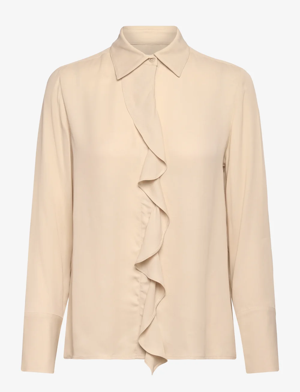 GANT - REG CREPE VISCOSE RUFFLE BLOUSE - langærmede skjorter - putty - 0