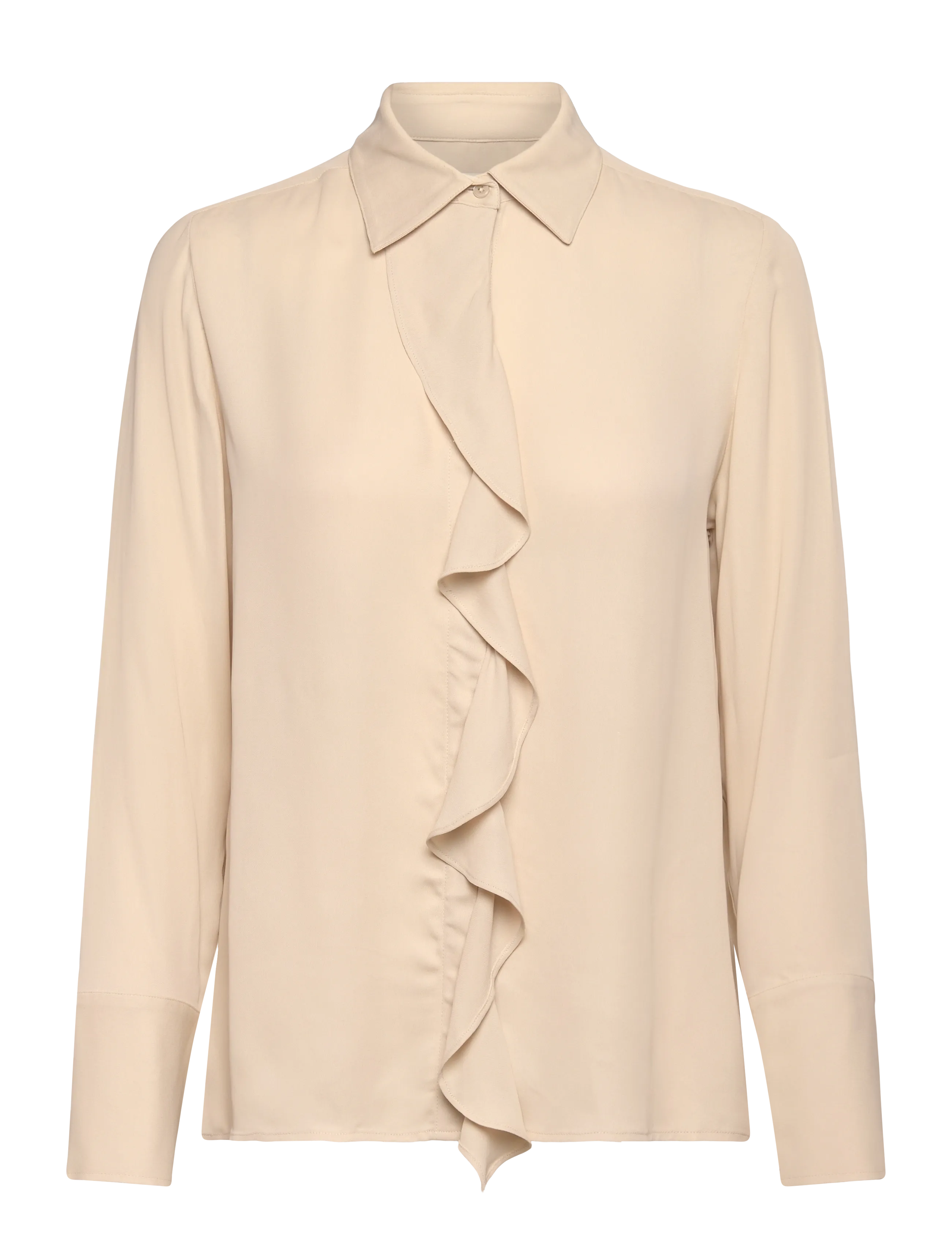 Gant - REG CREPE VISCOSE RUFFLE BLOUSE - langärmlige hemden - putty - 0