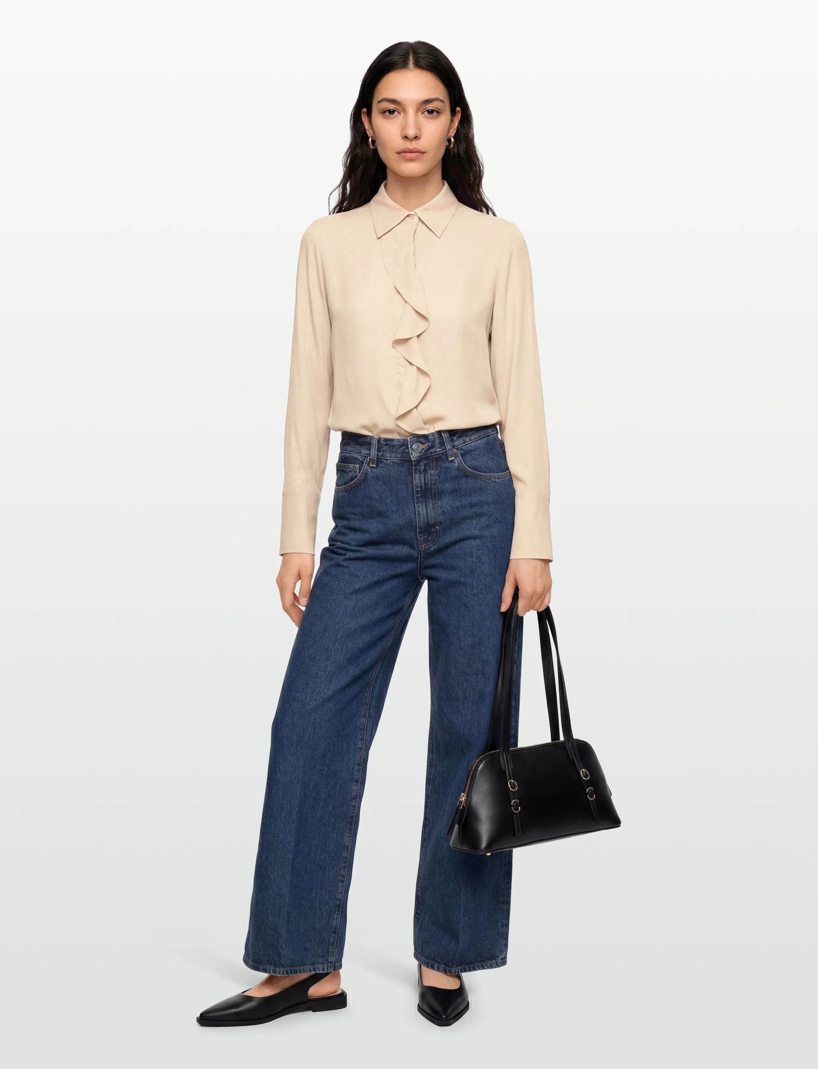 Gant Reg Crepe Viscose Ruffle Blouse, Kvinder, Flæsebluse, Beige, Str: 42