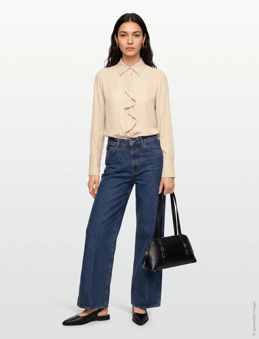 Gant - REG CREPE VISCOSE RUFFLE BLOUSE - langärmlige hemden - putty - 0