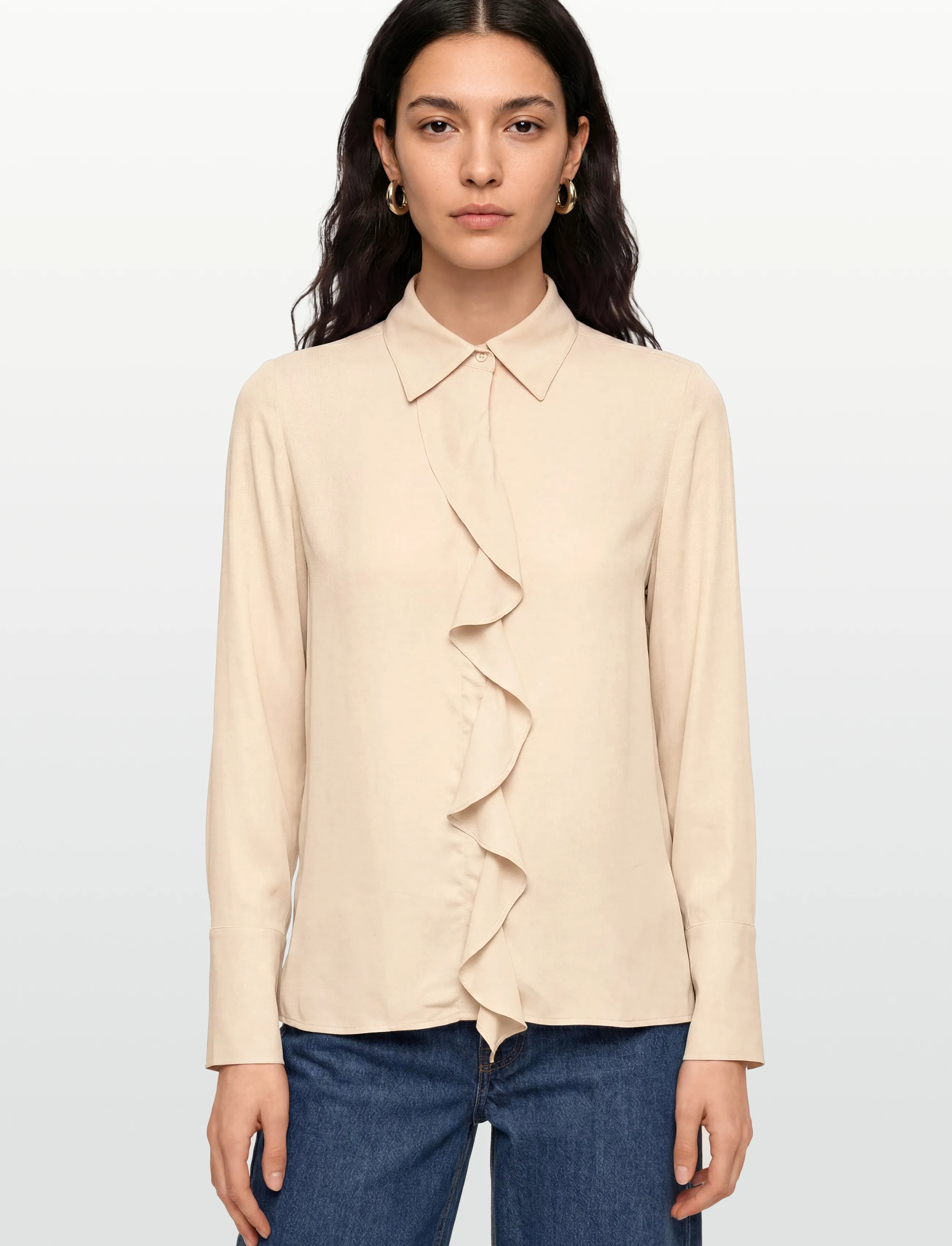 Gant - REG CREPE VISCOSE RUFFLE BLOUSE - pikkade varrukatega särgid - putty - 3