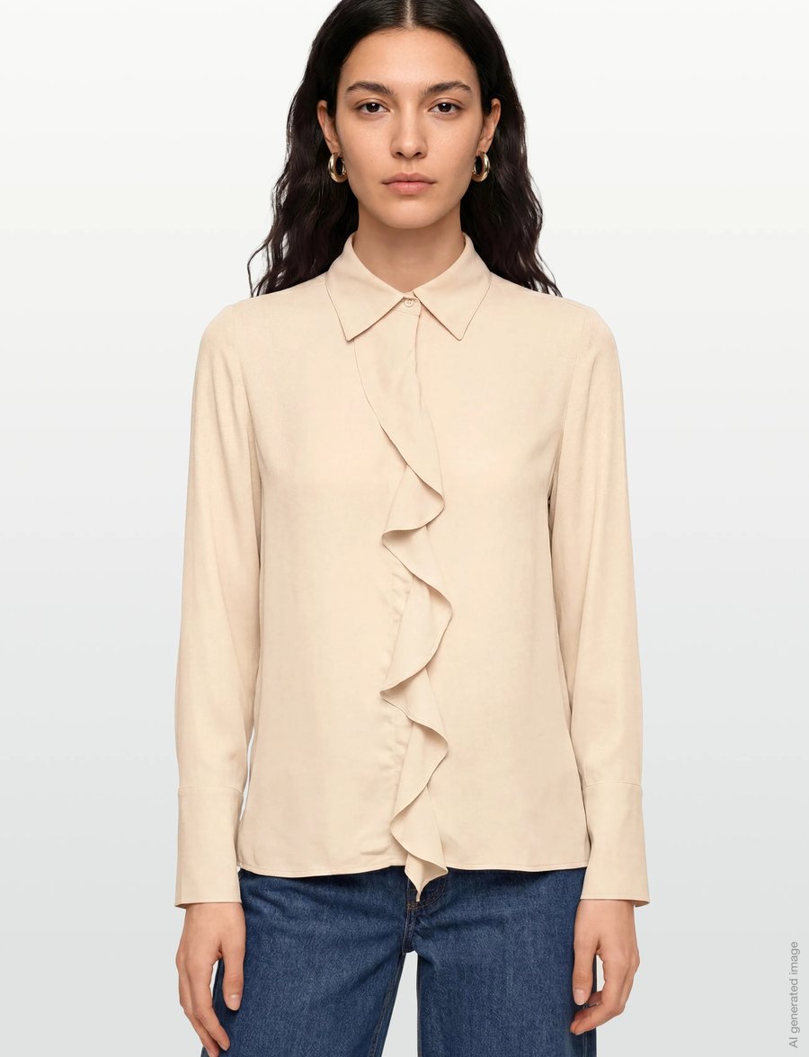 Gant - REG CREPE VISCOSE RUFFLE BLOUSE - langärmlige hemden - putty - 3