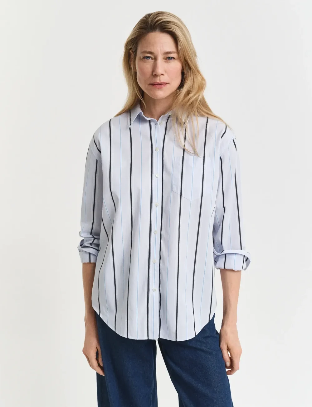 GANT - REL CLASSIC POPLIN STRIPED SHIRT - långärmade blusar - light blue - 0