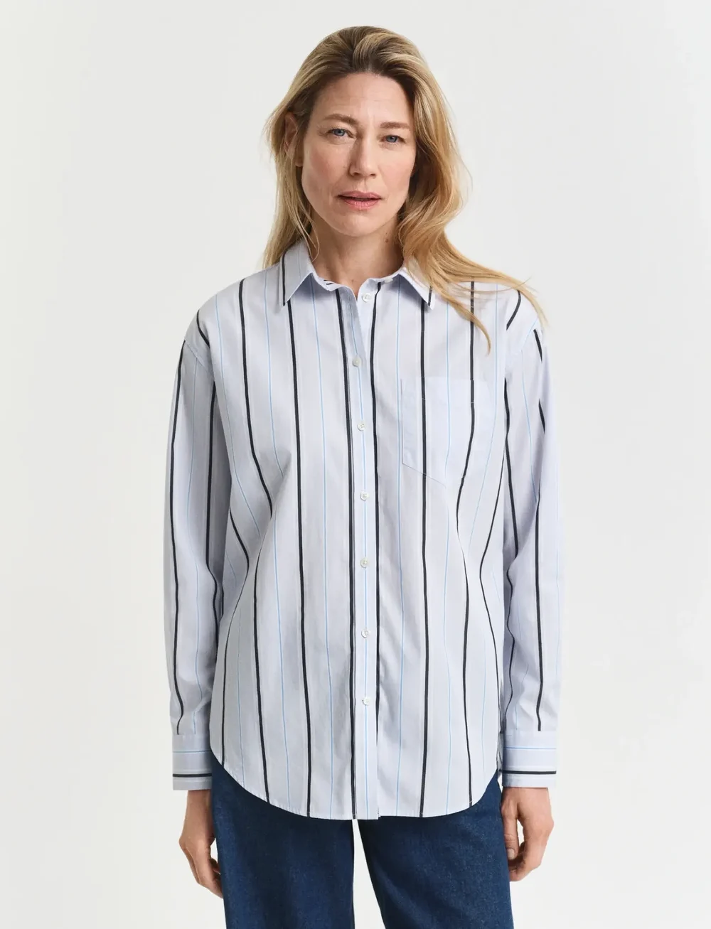 GANT - REL CLASSIC POPLIN STRIPED SHIRT - långärmade blusar - light blue - 5