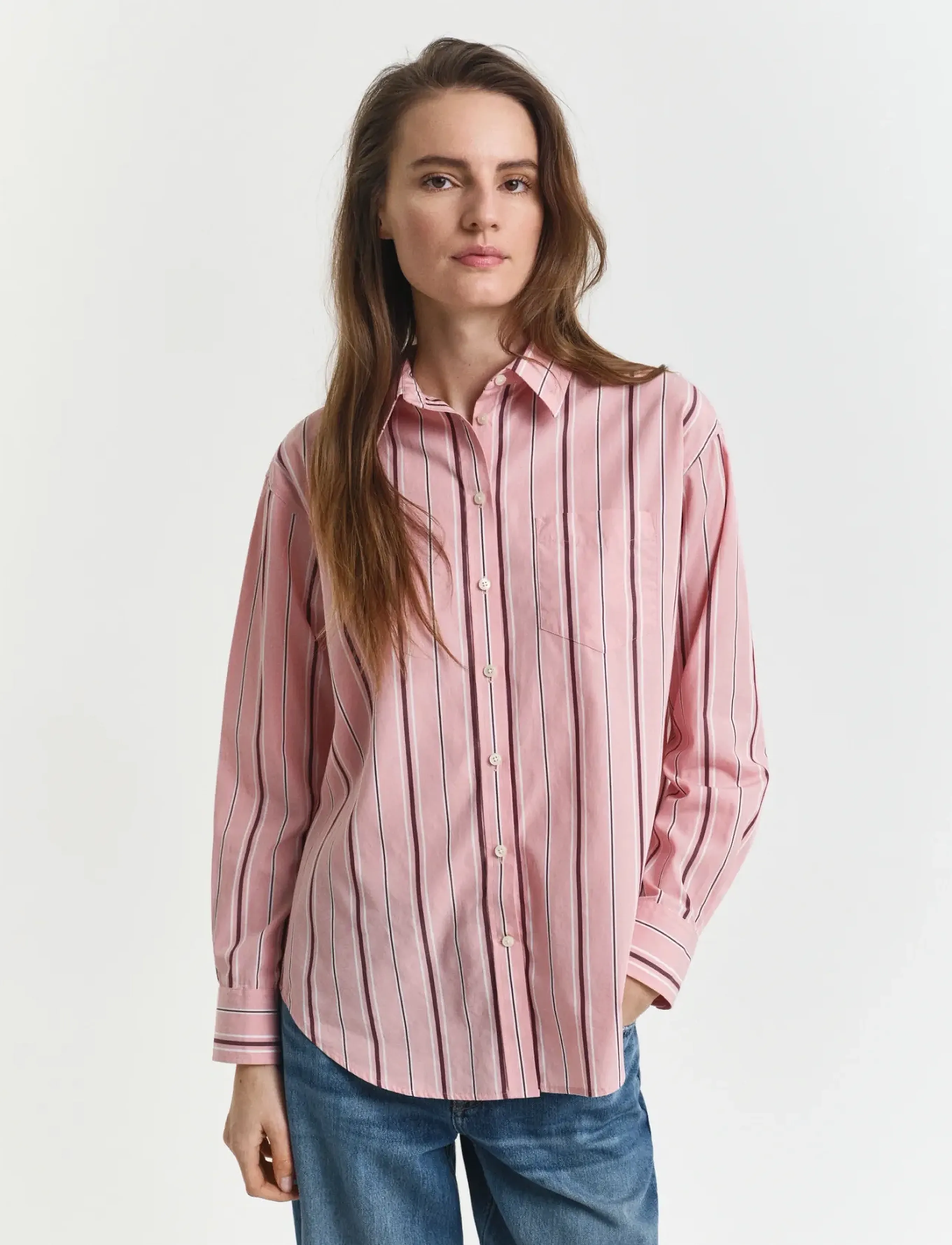 Gant REL CLASSIC POPLIN STRIPED SHIRT - Long sleeved blouses - SUMMER ROSE / pink/rose