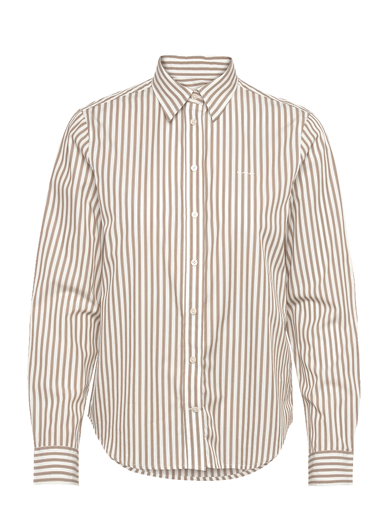 GANT - REG CLASSIC POPLIN STRIPED SHIRT - långärmade skjortor - taupe beige - 0