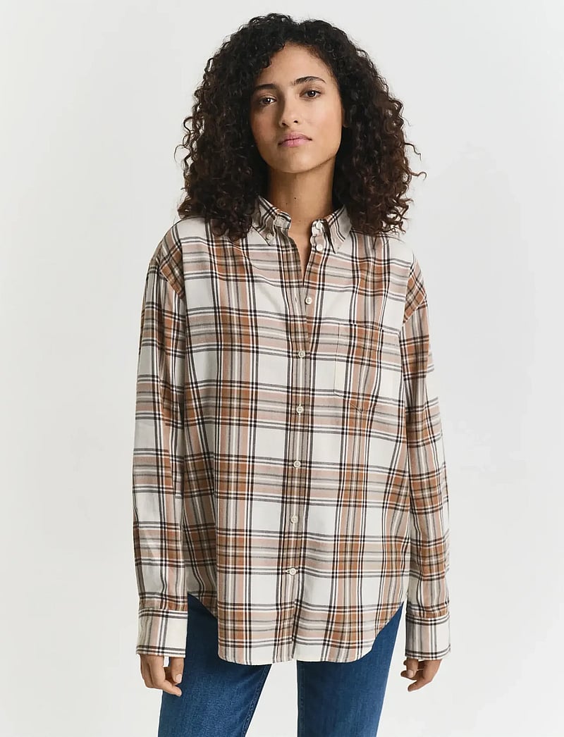 GANT - REL CHECKED FLANNEL BD SHIRT - cream - 5