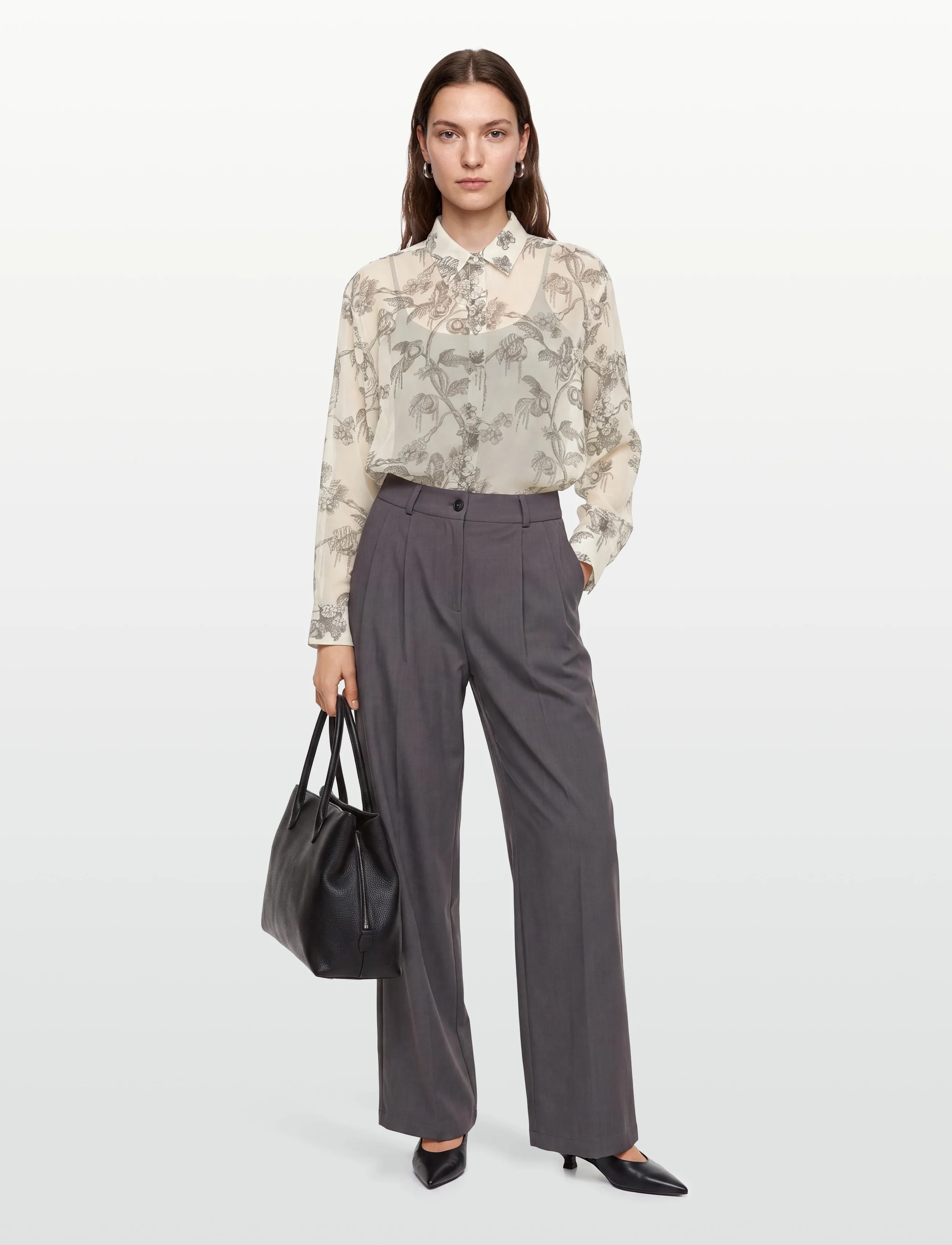 Gant Rel Tree Print Cot Silk Shirt, 34, Shirts, Creme - Long-sleeved, Frauen