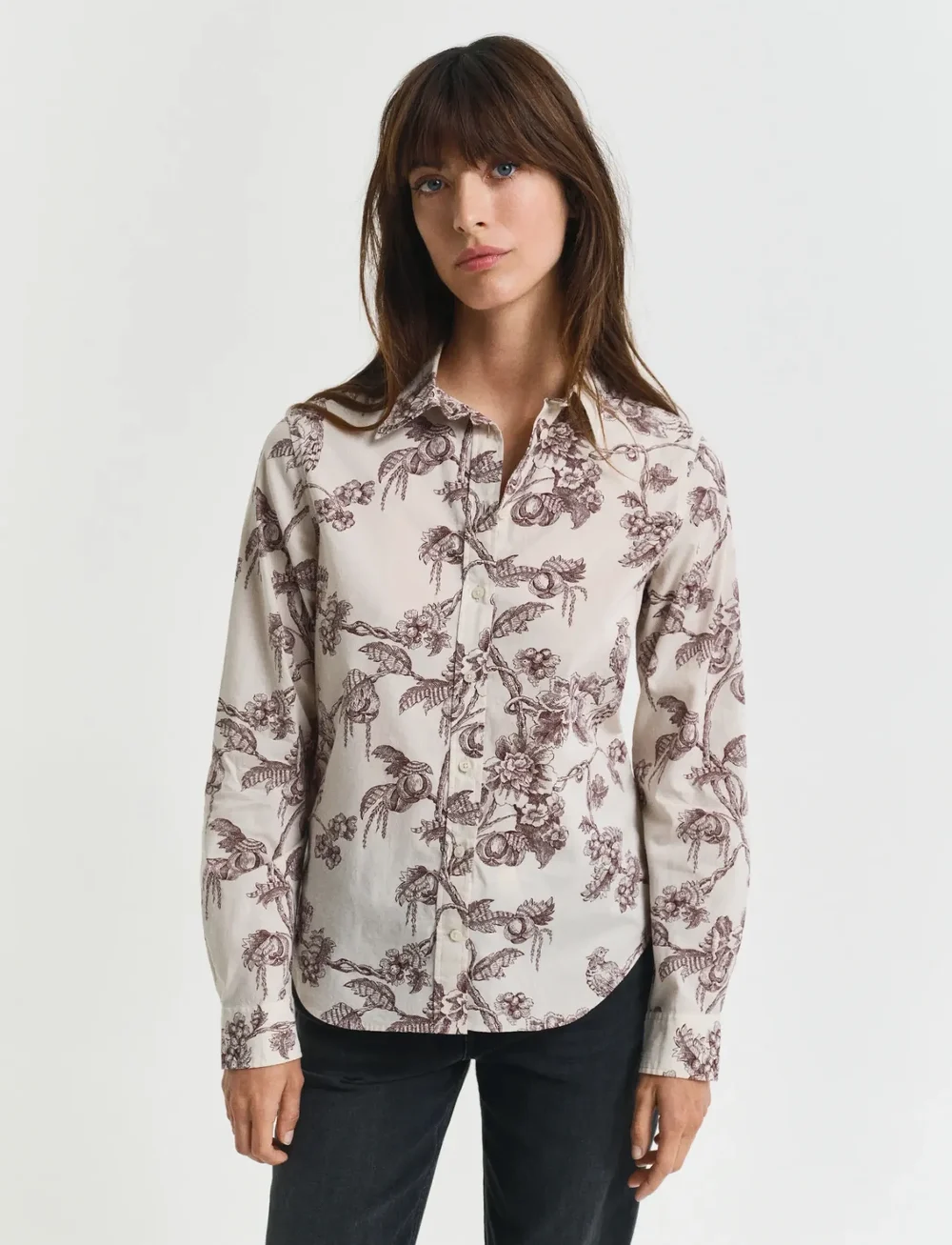 GANT - REG TREE PRINT COT VOILE SHIRT - langærmede skjorter - plum wine - 0