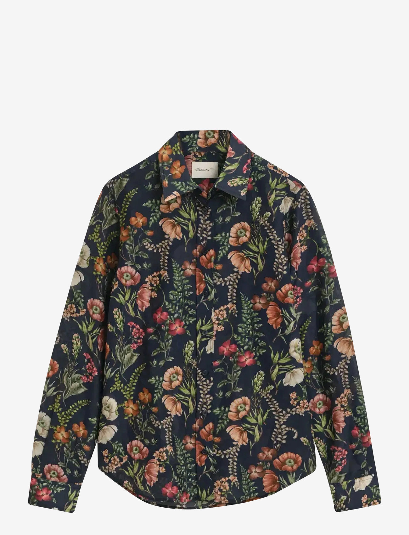GANT - REG FLORAL PRINT COT SILK SHIRT - langärmlige hemden - evening blue - 1